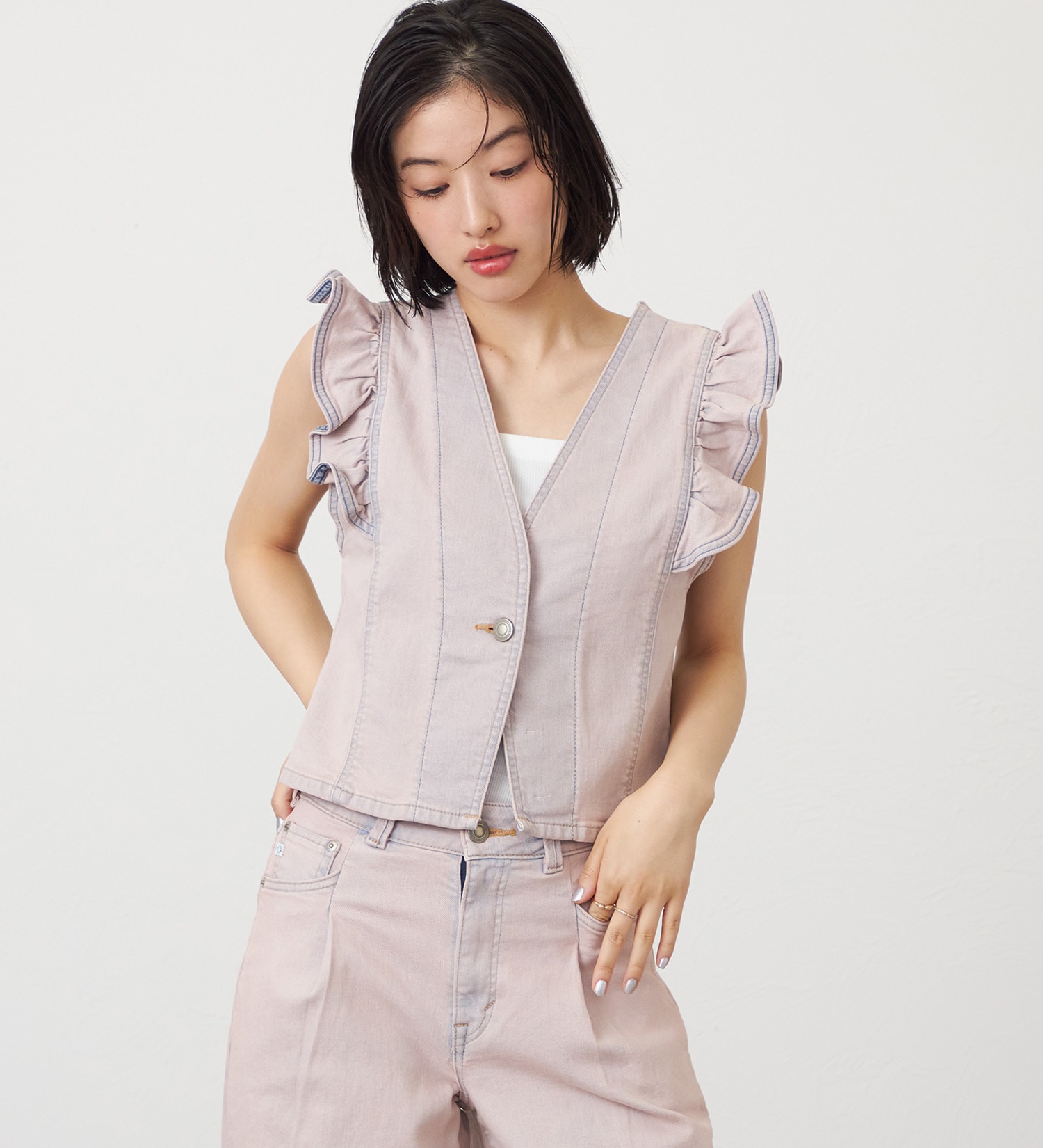 SOMETHING(サムシング)のSOMETHING フリルスリーブビスチェ|トップス/その他トップス/レディース|ピンク