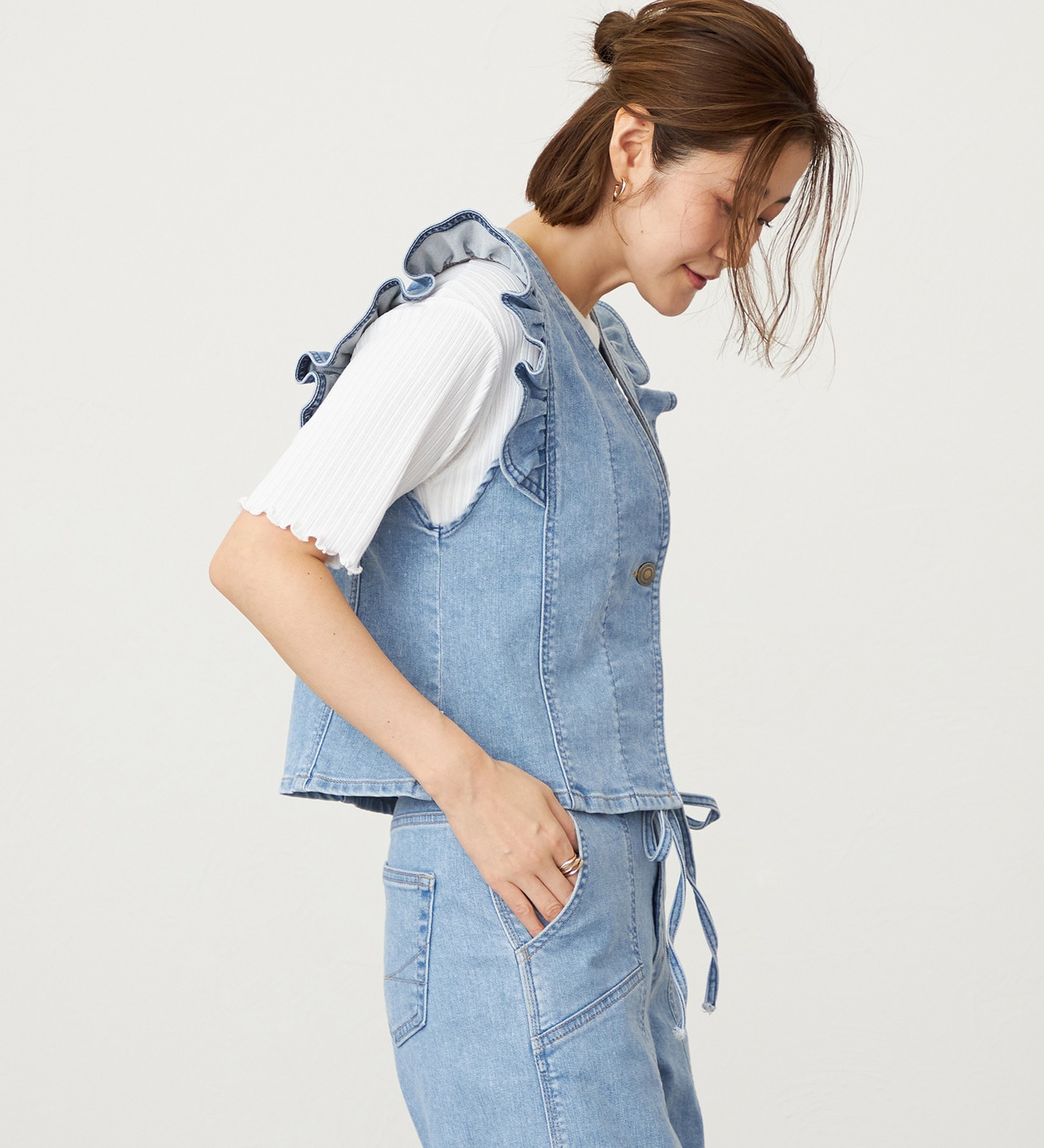 SOMETHING(サムシング)のSOMETHING フリルスリーブビスチェ|トップス/その他トップス/レディース|淡色ブルー