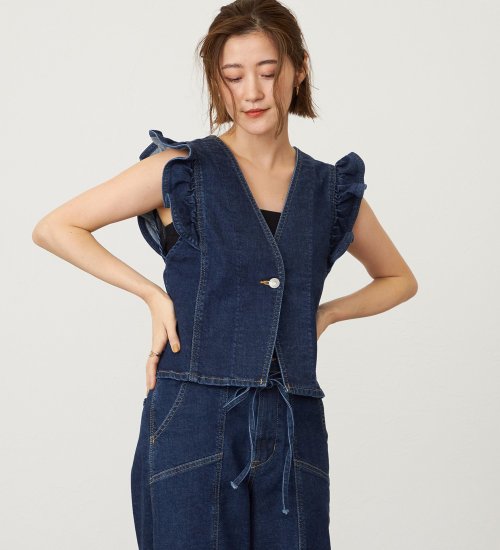 SOMETHING(サムシング)のSOMETHING フリルスリーブビスチェ|トップス/その他トップス/レディース|濃色ブルー