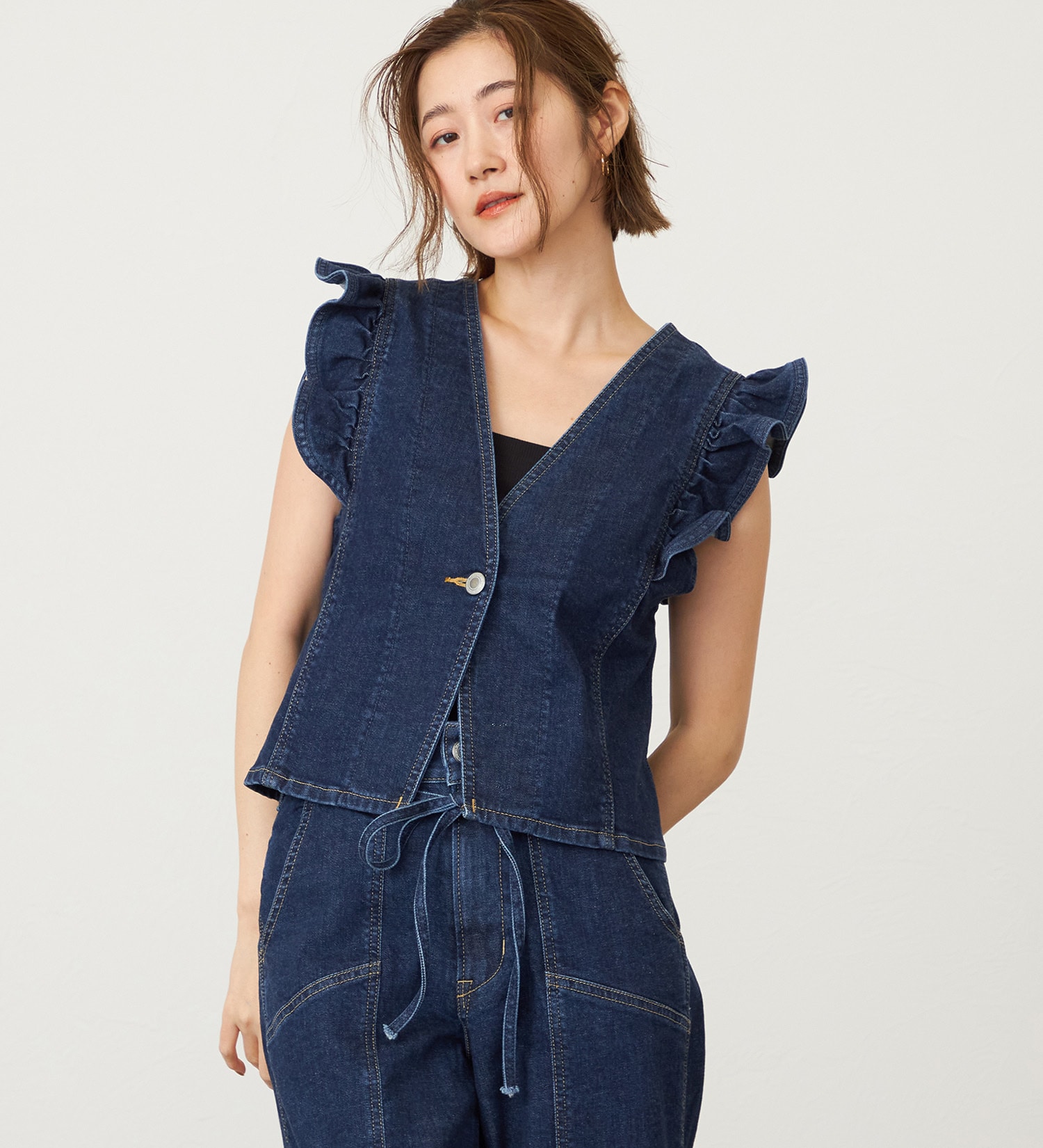 SOMETHING(サムシング)のSOMETHING フリルスリーブビスチェ|トップス/その他トップス/レディース|濃色ブルー