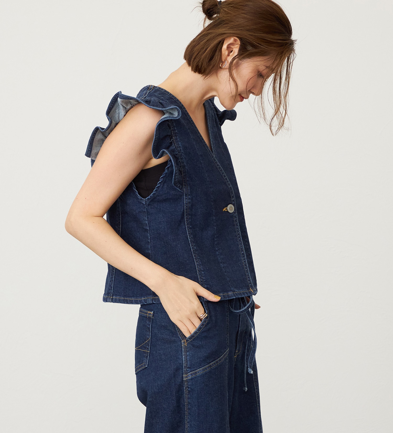 SOMETHING(サムシング)のSOMETHING フリルスリーブビスチェ|トップス/その他トップス/レディース|濃色ブルー