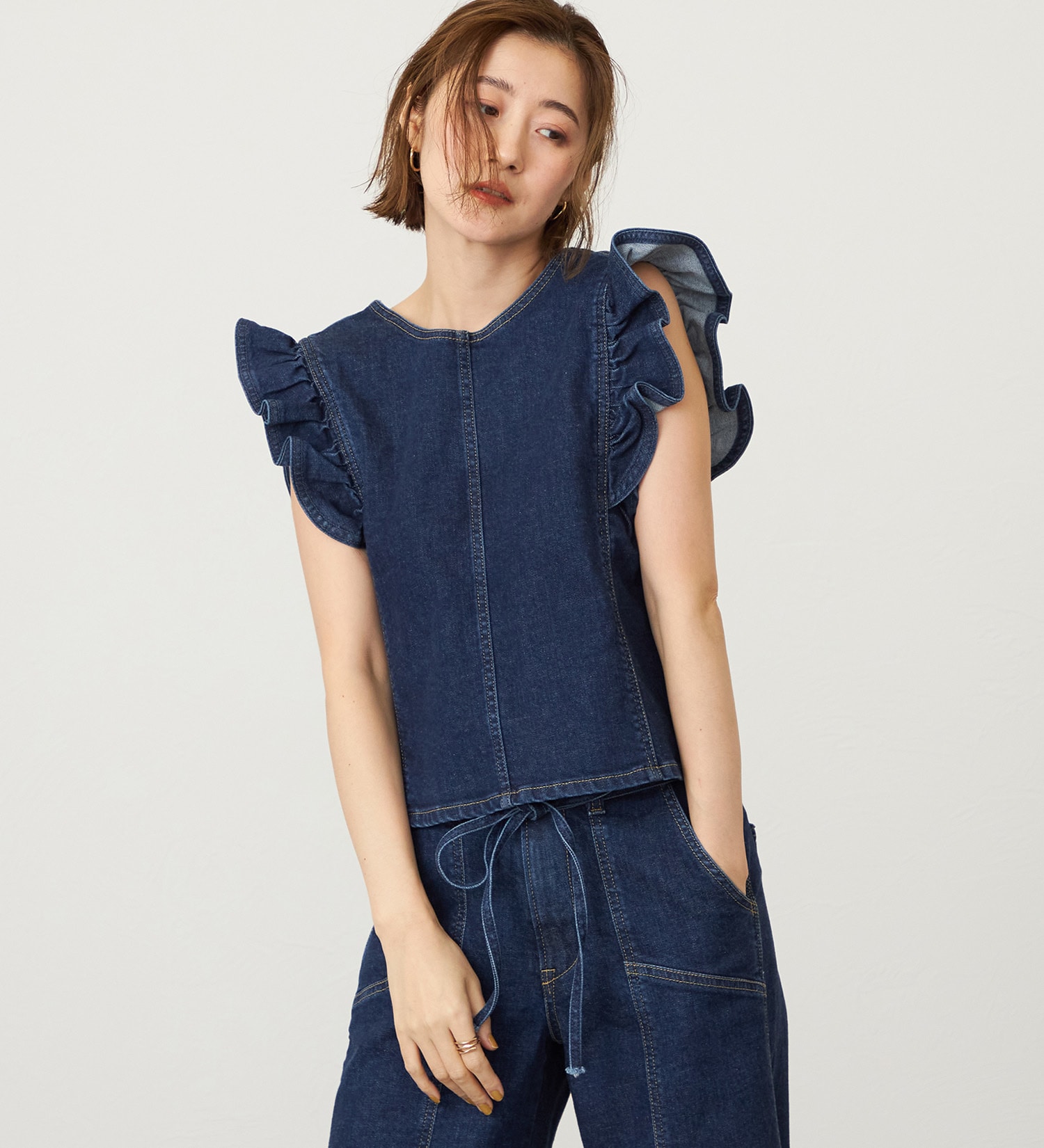 SOMETHING(サムシング)のSOMETHING フリルスリーブビスチェ|トップス/その他トップス/レディース|濃色ブルー