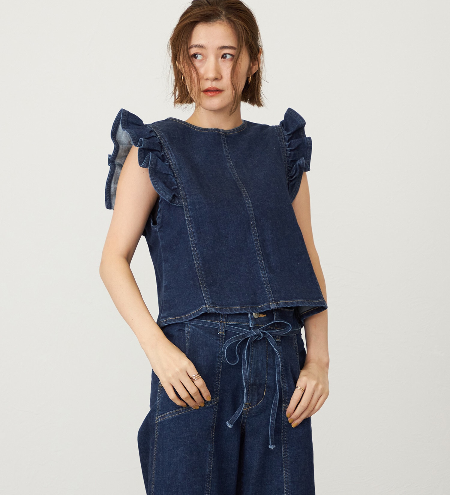 SOMETHING(サムシング)のSOMETHING フリルスリーブビスチェ|トップス/その他トップス/レディース|濃色ブルー