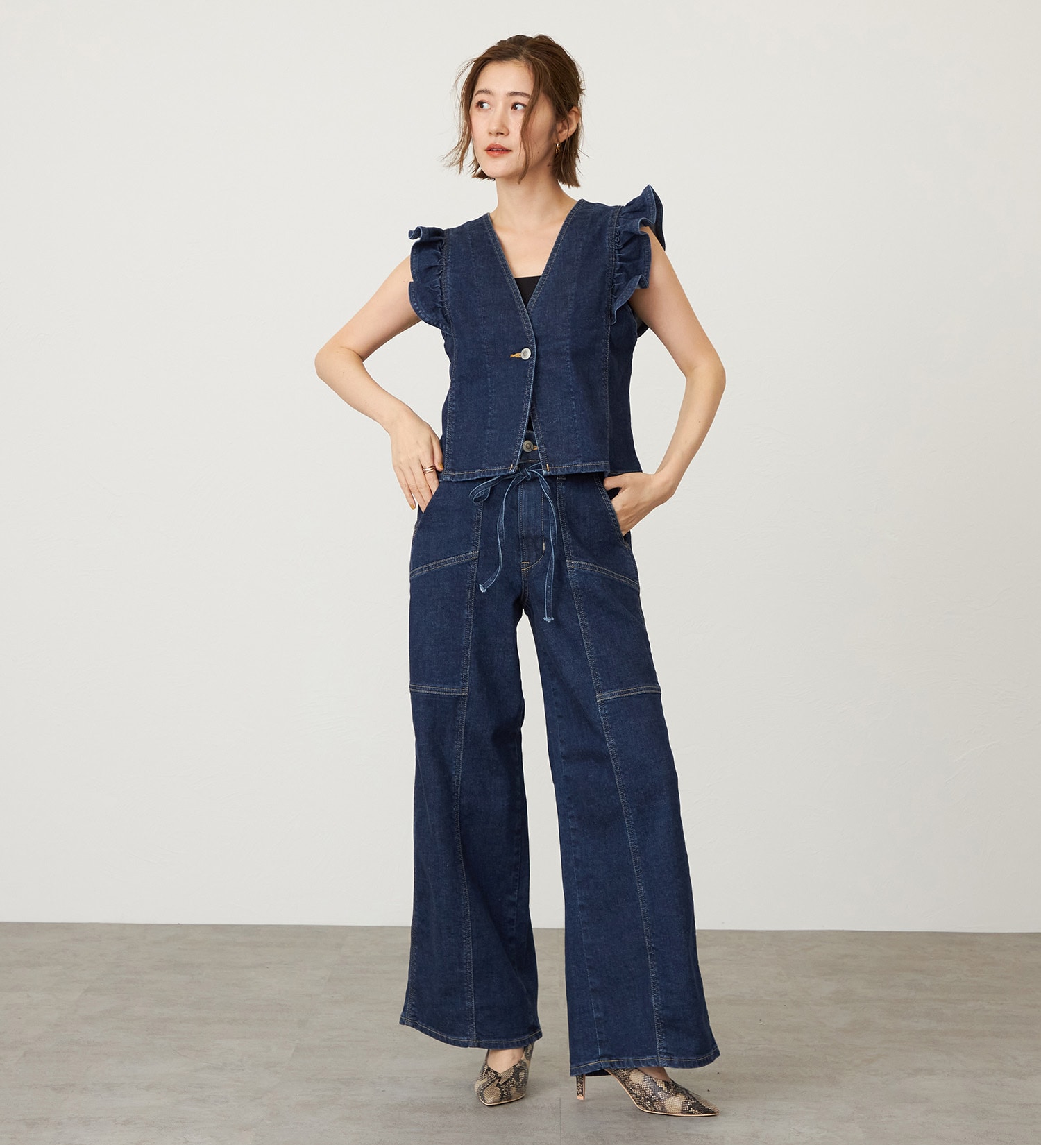 SOMETHING(サムシング)のSOMETHING フリルスリーブビスチェ|トップス/その他トップス/レディース|濃色ブルー