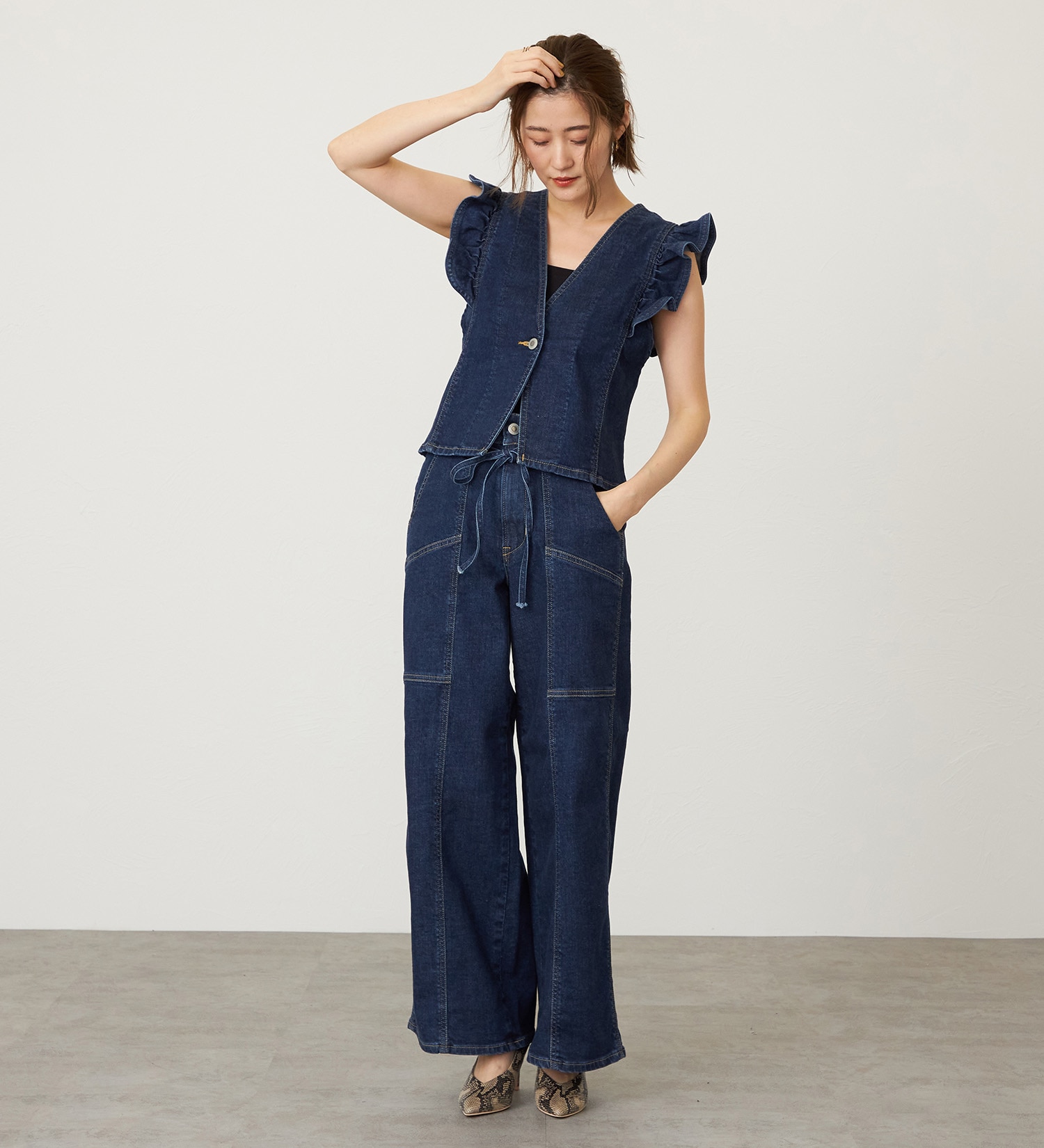 SOMETHING(サムシング)のSOMETHING フリルスリーブビスチェ|トップス/その他トップス/レディース|濃色ブルー