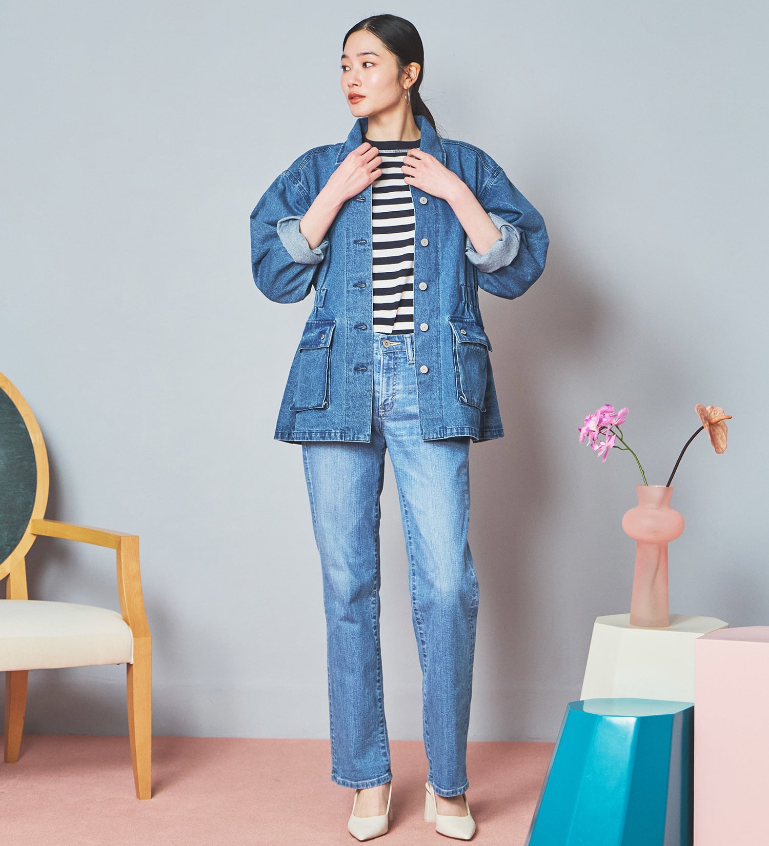 SOMETHING(サムシング)のSOMETHING デニムカバーオール|ジャケット/アウター/デニムジャケット/レディース|ライトブルー