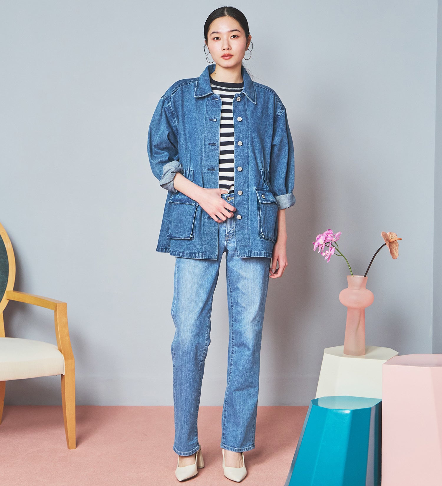 SOMETHING(サムシング)のSOMETHING デニムカバーオール|ジャケット/アウター/デニムジャケット/レディース|ライトブルー