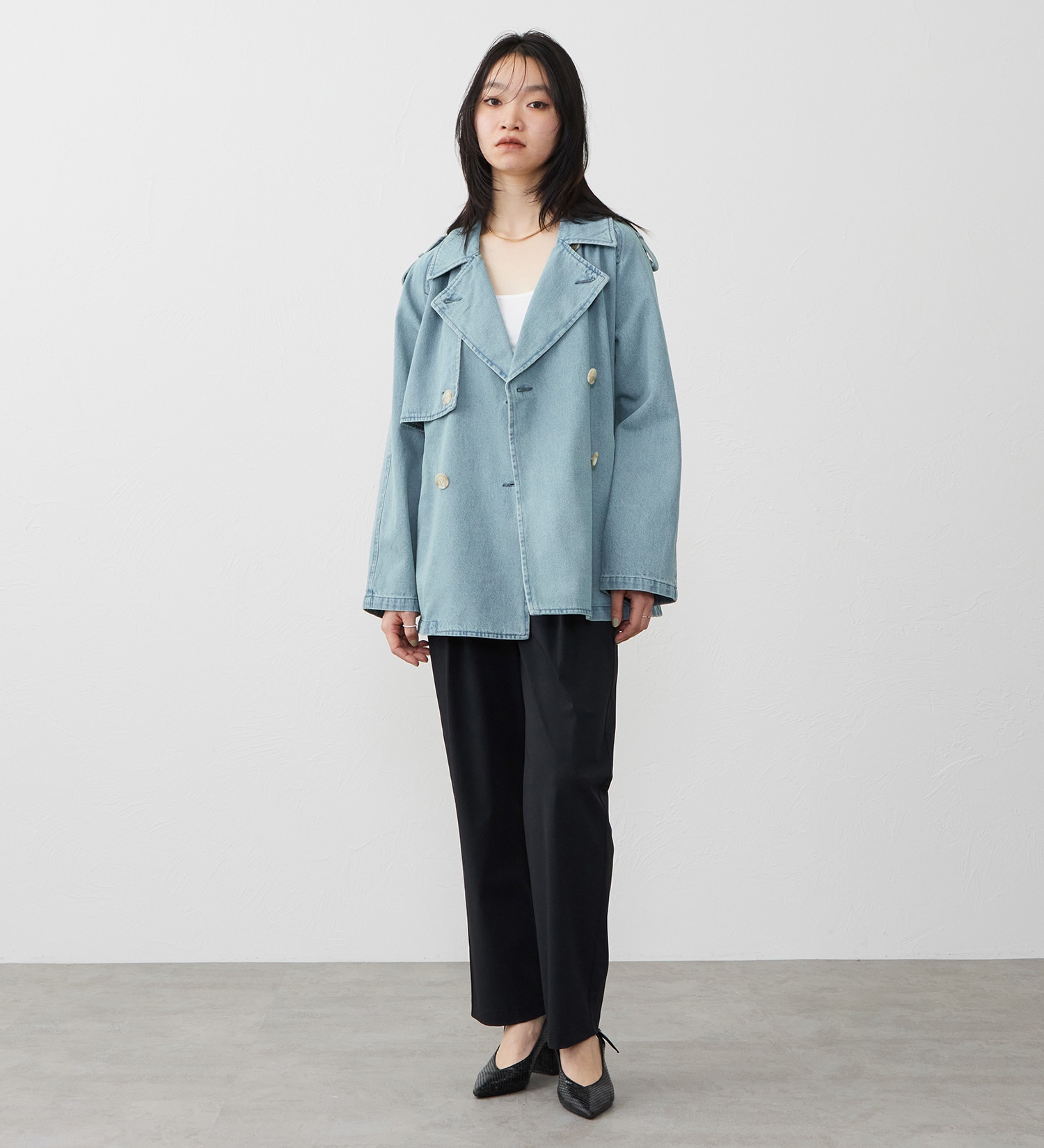 SOMETHING(サムシング)のSOMETHING　デニムハーフトレンチコート|ジャケット/アウター/コート/レディース|ライトブルー