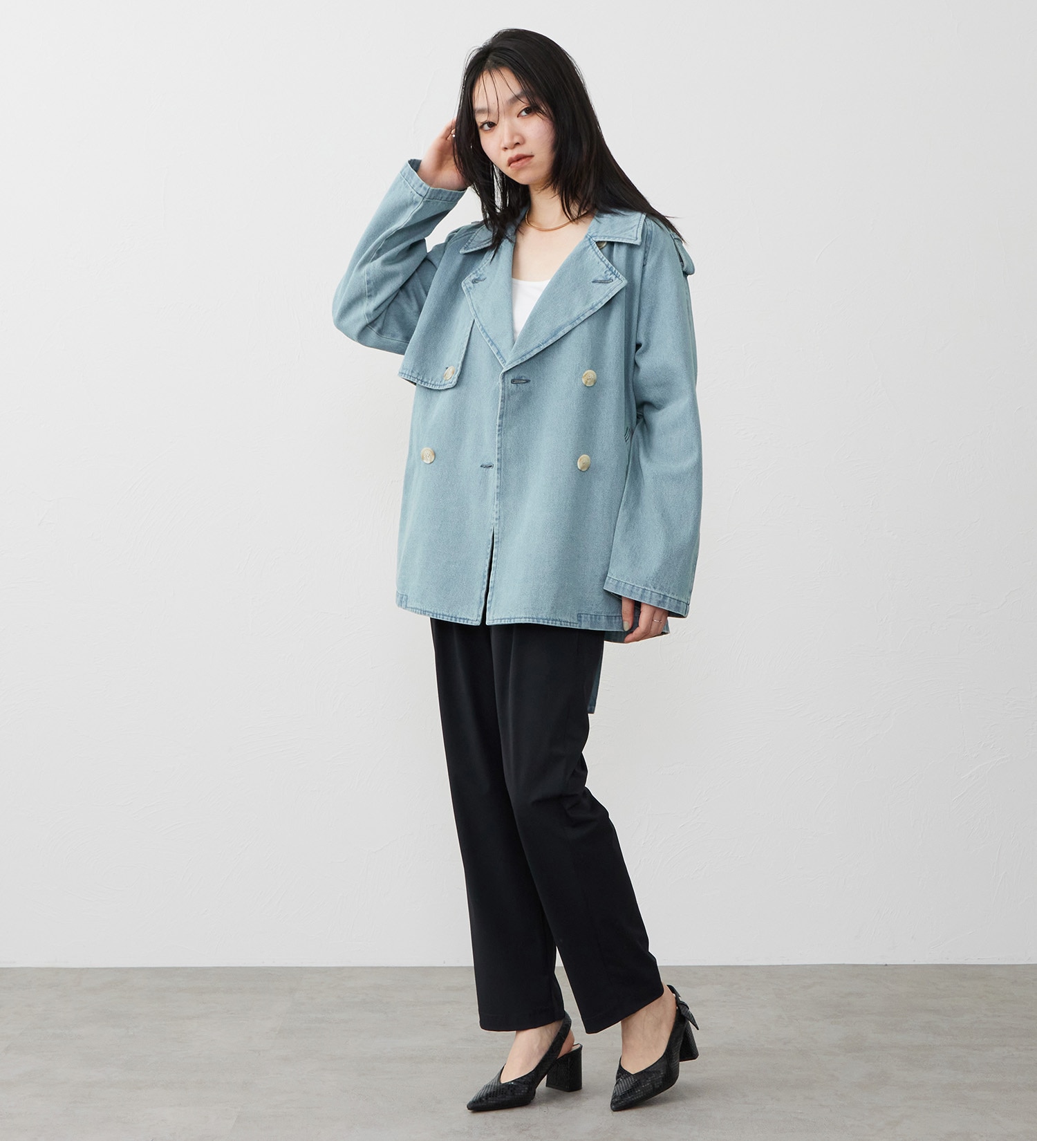 SOMETHING(サムシング)のSOMETHING　デニムハーフトレンチコート|ジャケット/アウター/コート/レディース|ライトブルー