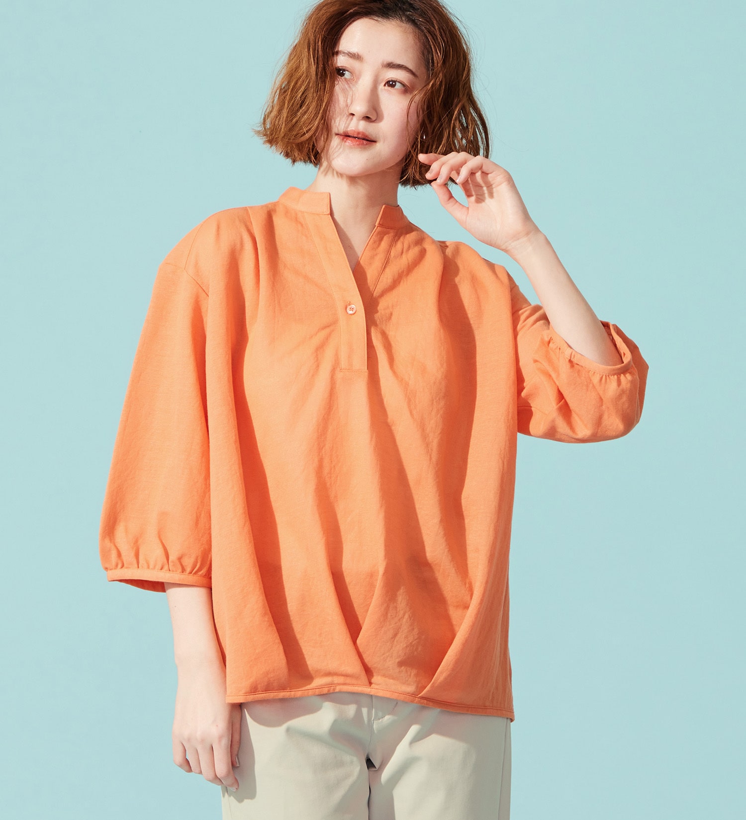 SOMETHING(サムシング)のSOMETHING ビショップスリーブカットソー【ミドルスリーブ】|トップス/Tシャツ/カットソー/レディース|オレンジ