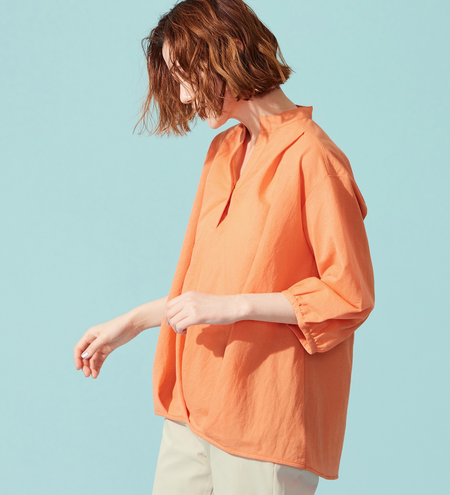 SOMETHING(サムシング)のSOMETHING ビショップスリーブカットソー【ミドルスリーブ】|トップス/Tシャツ/カットソー/レディース|オレンジ