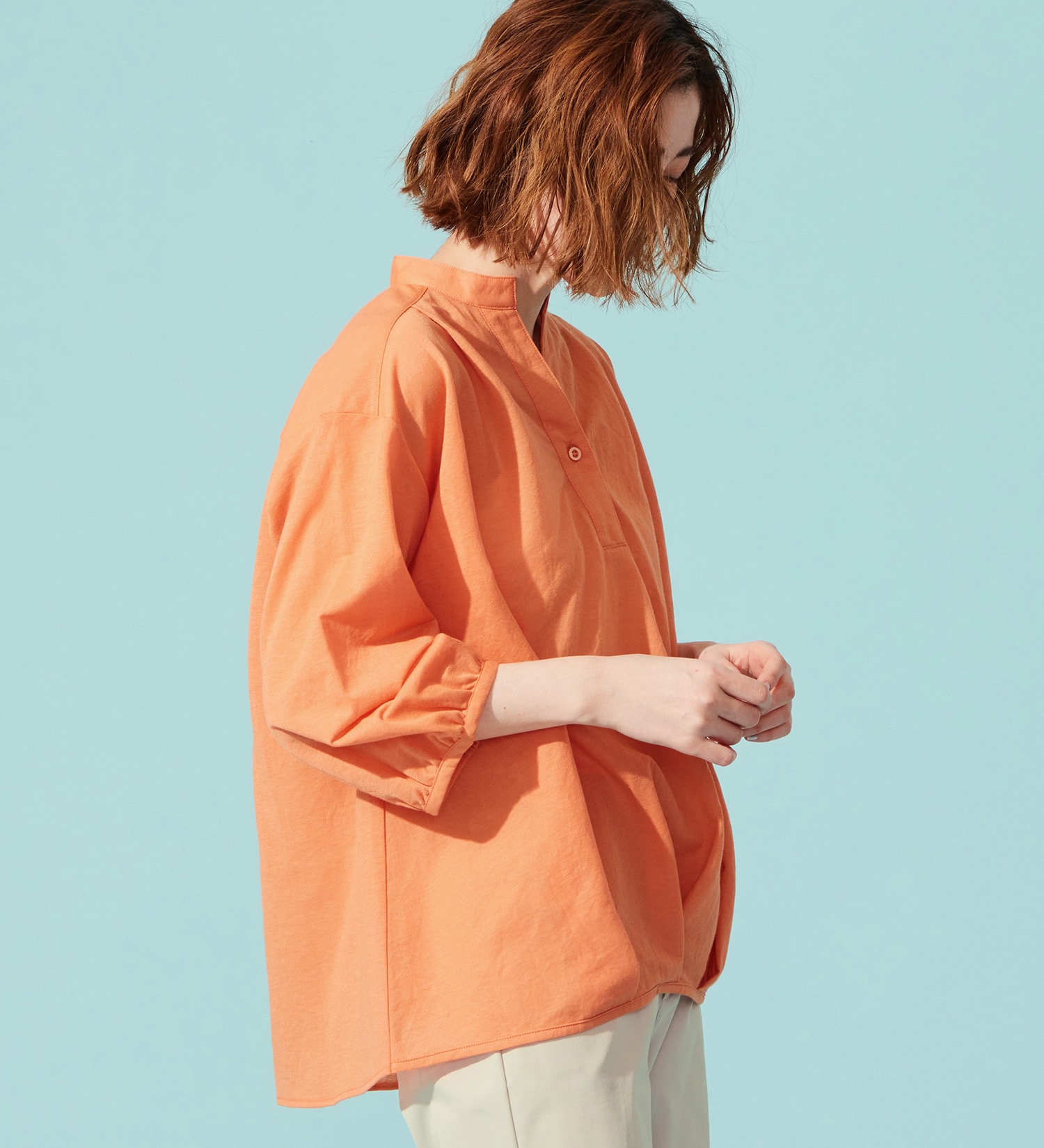 SOMETHING(サムシング)のSOMETHING ビショップスリーブカットソー【ミドルスリーブ】|トップス/Tシャツ/カットソー/レディース|オレンジ