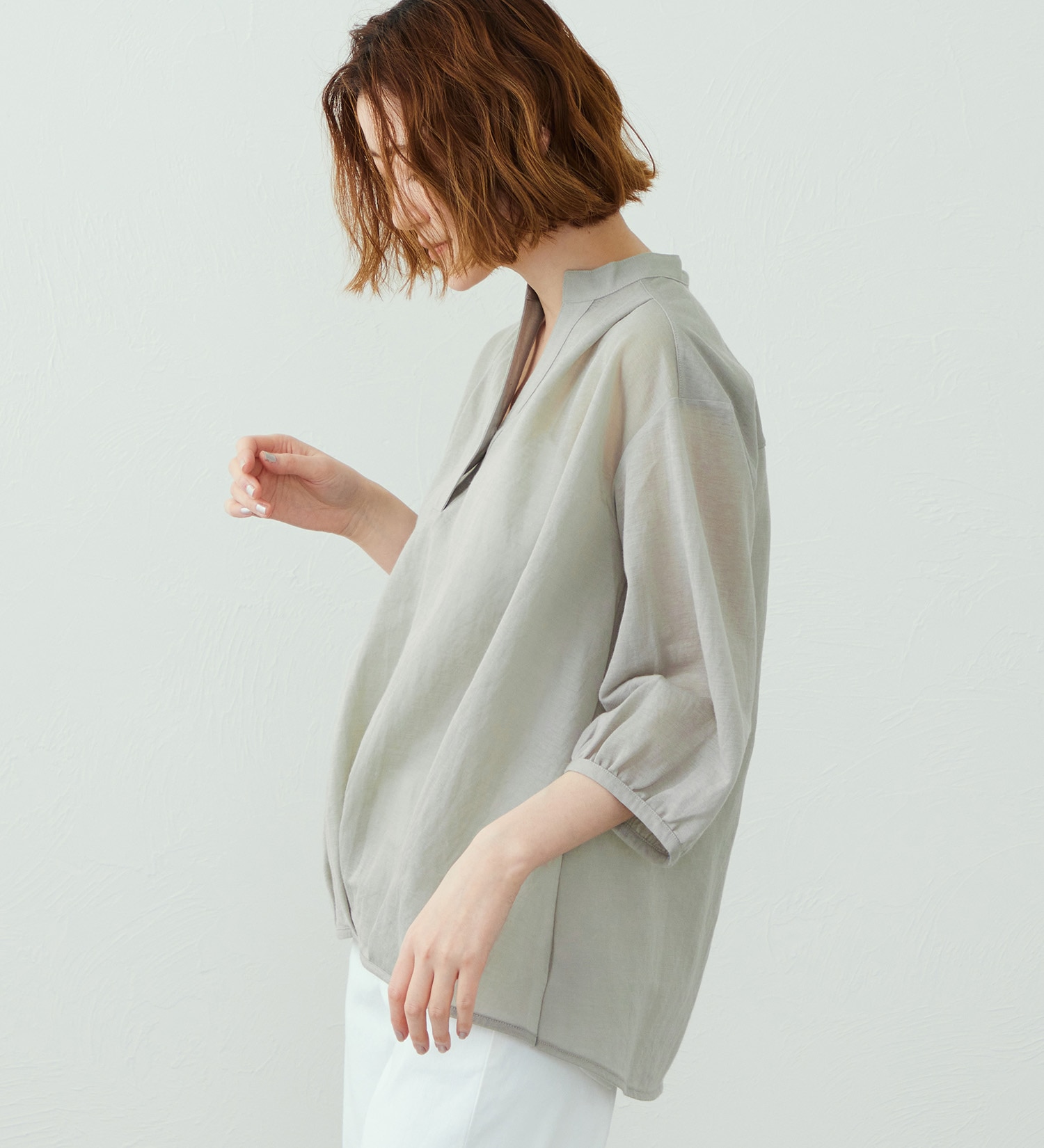 SOMETHING(サムシング)のSOMETHING ビショップスリーブカットソー【ミドルスリーブ】|トップス/Tシャツ/カットソー/レディース|ライトグレー