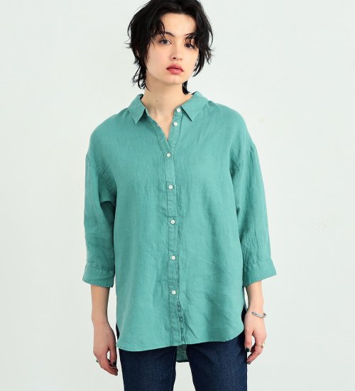 SOMETHING(サムシング)のSOMETHING 長袖ラウンドテイルシャツ|トップス/シャツ/ブラウス/レディース|グリーン
