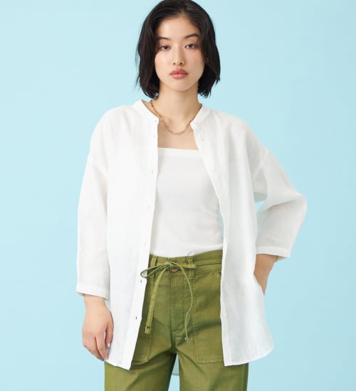 SOMETHING(サムシング)のSOMETHING　ラウンドテイルリネンシャツ|トップス/シャツ/ブラウス/レディース|ホワイト