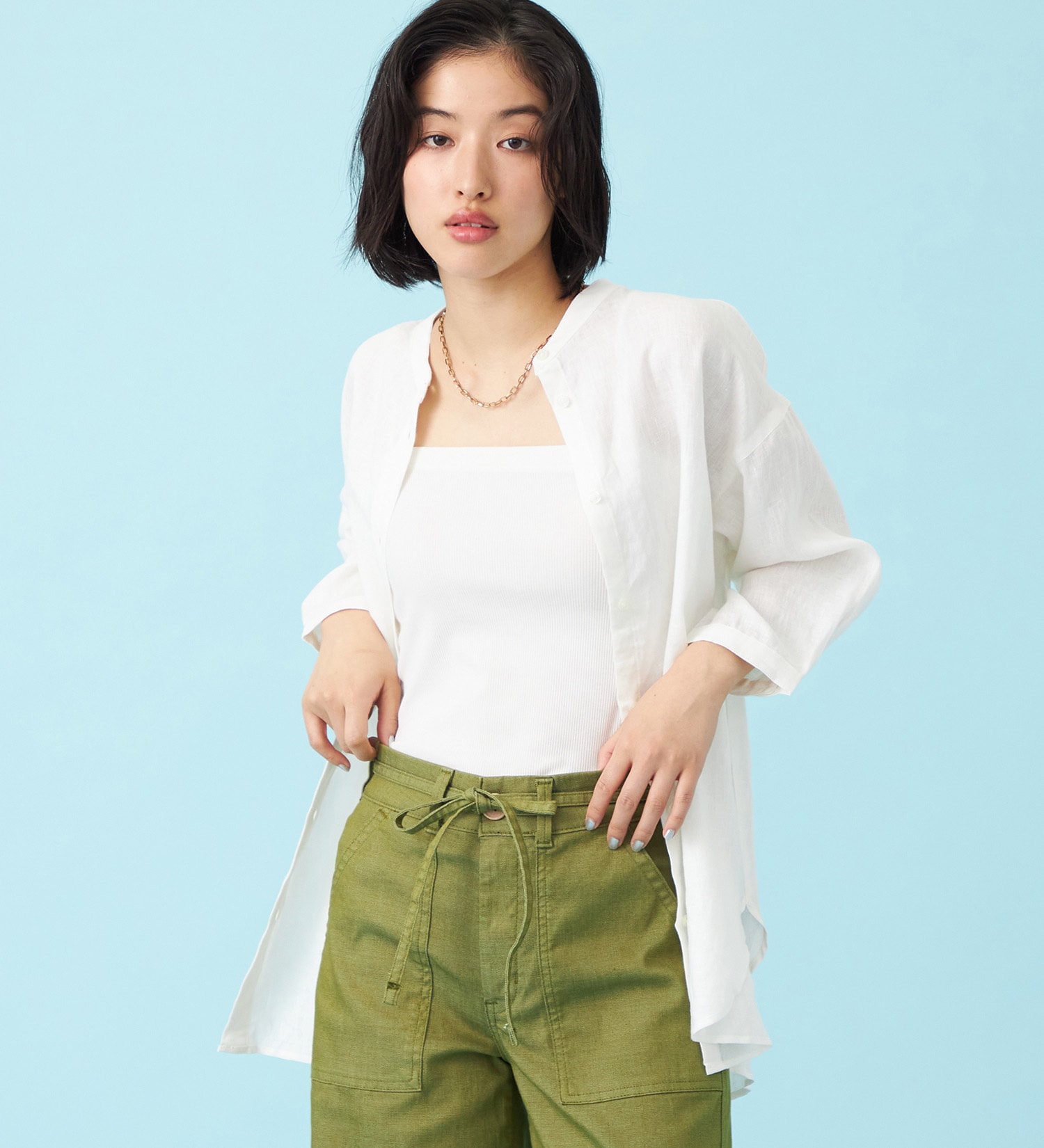 SOMETHING(サムシング)のSOMETHING ラウンドテイルリネンシャツ|トップス/シャツ/ブラウス/レディース|ホワイト