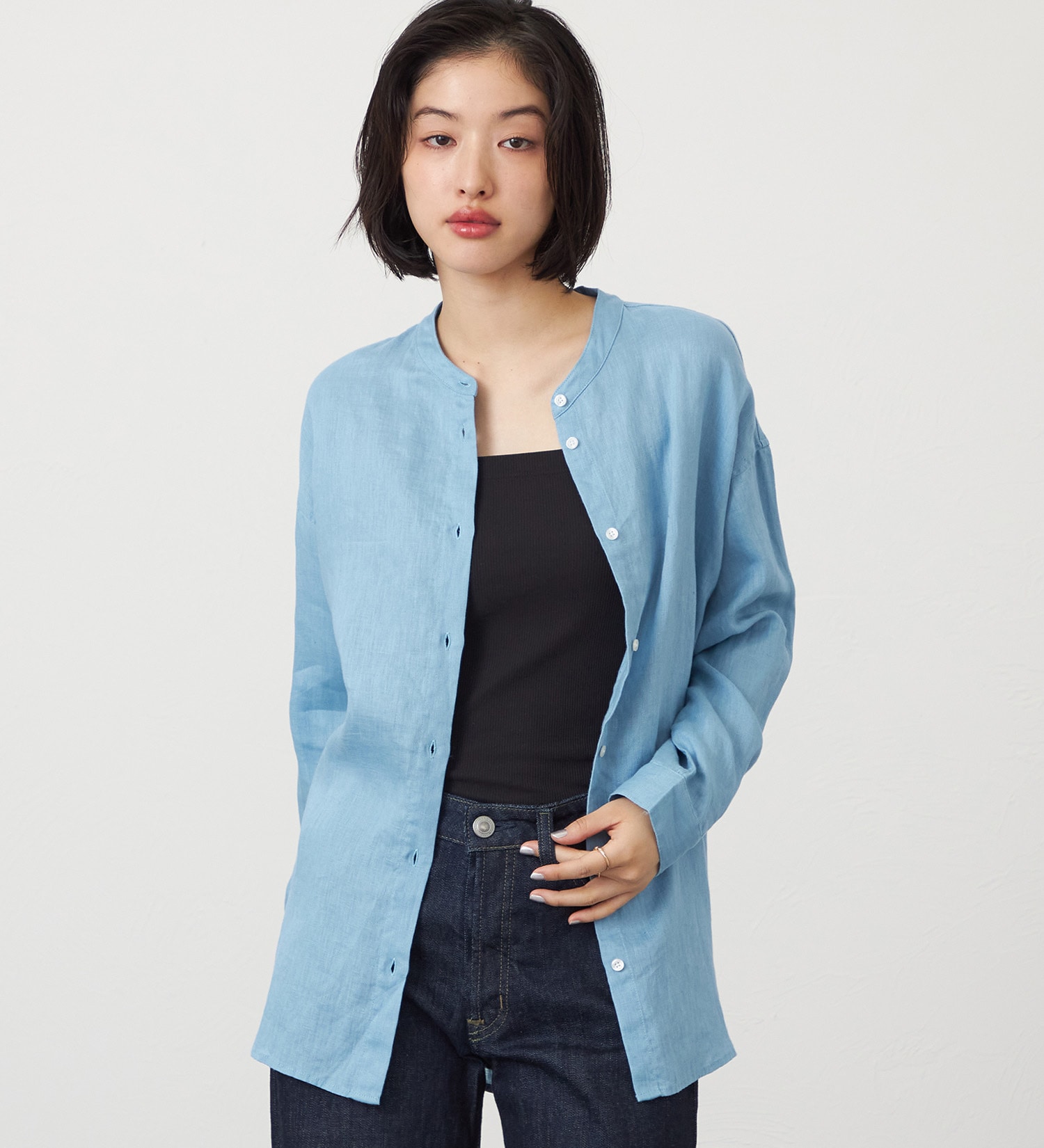 SOMETHING(サムシング)のSOMETHING　ラウンドテイルリネンシャツ|トップス/シャツ/ブラウス/レディース|ブルー