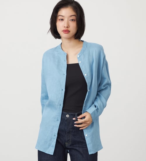 SOMETHING(サムシング)のSOMETHING　ラウンドテイルリネンシャツ|トップス/シャツ/ブラウス/レディース|ブルー