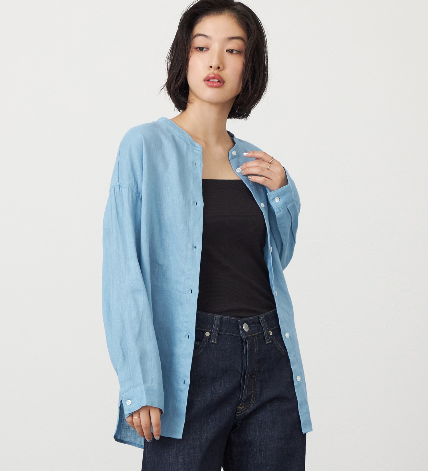 SOMETHING(サムシング)のSOMETHING　ラウンドテイルリネンシャツ|トップス/シャツ/ブラウス/レディース|ブルー