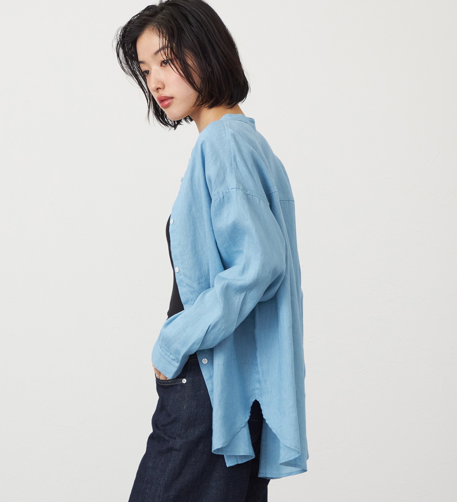 SOMETHING(サムシング)のSOMETHING　ラウンドテイルリネンシャツ|トップス/シャツ/ブラウス/レディース|ブルー
