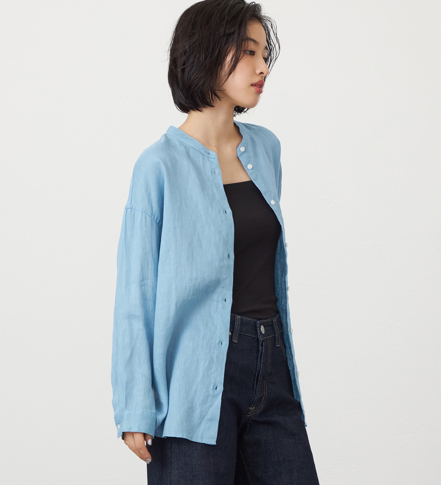 SOMETHING(サムシング)のSOMETHING　ラウンドテイルリネンシャツ|トップス/シャツ/ブラウス/レディース|ブルー