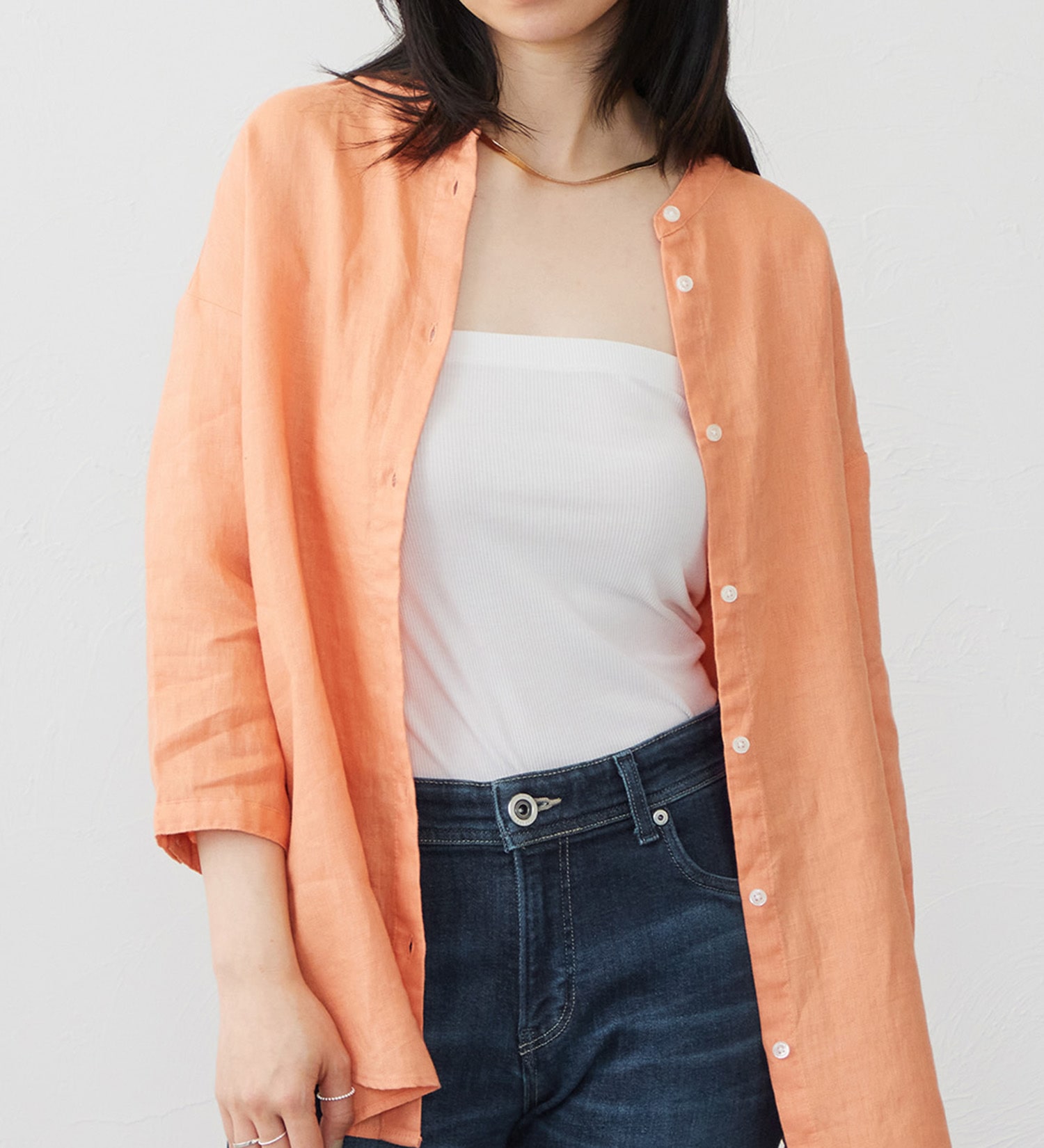 SOMETHING(サムシング)のSOMETHING ラウンドテイルリネンシャツ|トップス/シャツ/ブラウス/レディース|オレンジ