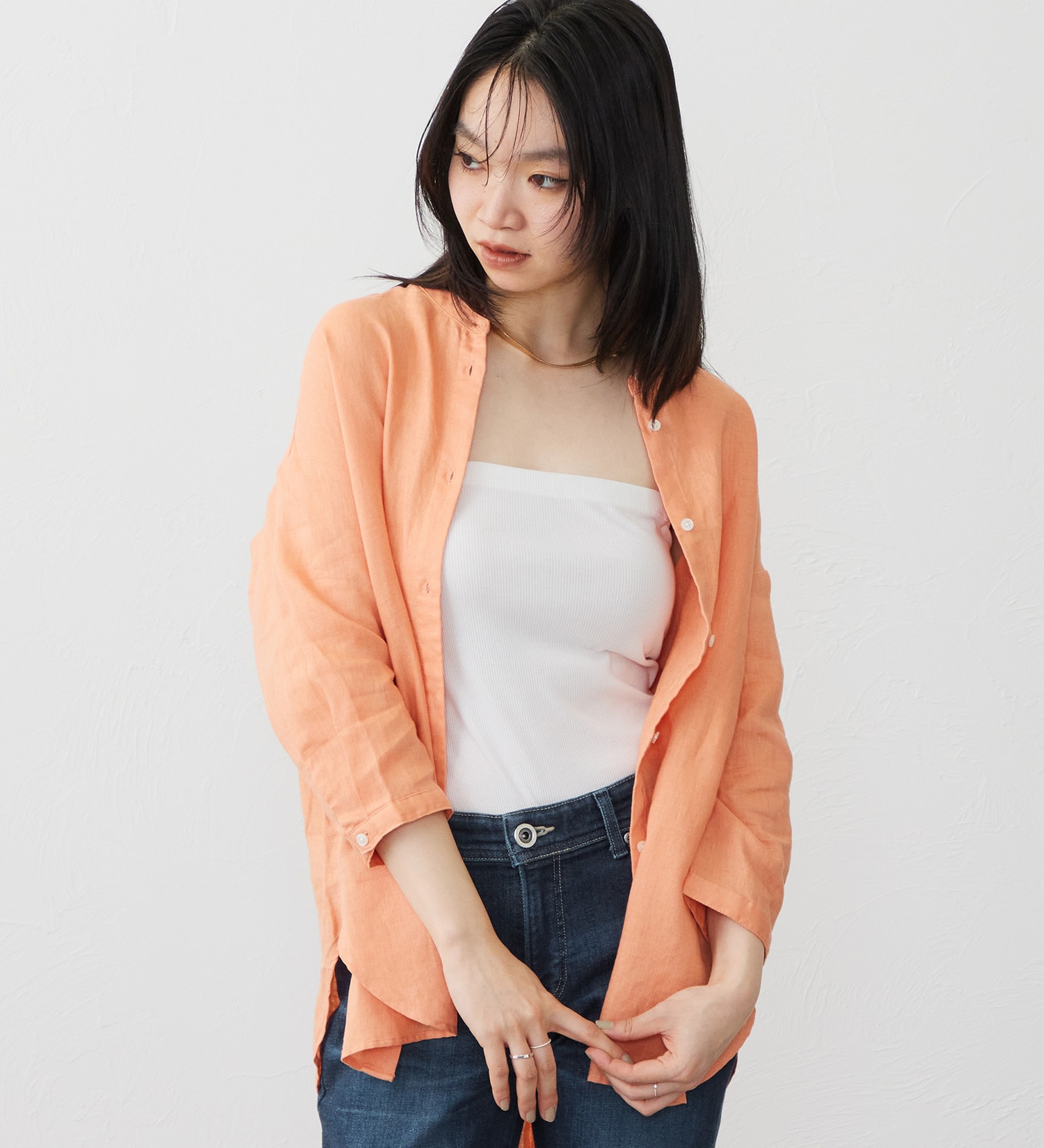 SOMETHING(サムシング)のSOMETHING ラウンドテイルリネンシャツ|トップス/シャツ/ブラウス/レディース|オレンジ