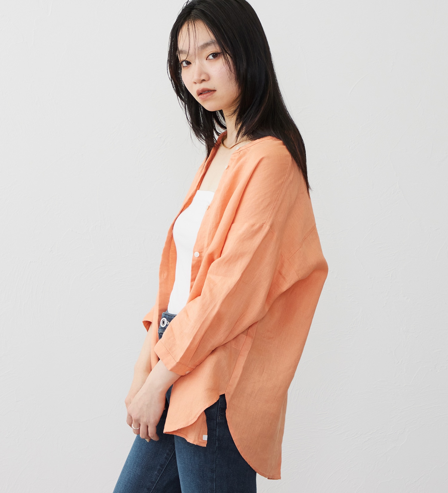 SOMETHING(サムシング)のSOMETHING ラウンドテイルリネンシャツ|トップス/シャツ/ブラウス/レディース|オレンジ