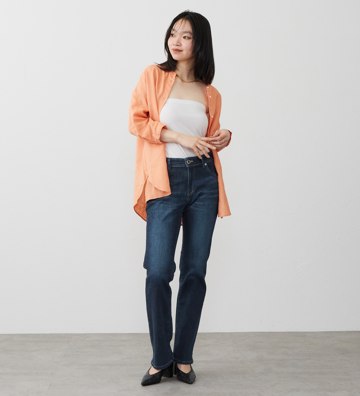 SOMETHING(サムシング)のSOMETHING ラウンドテイルリネンシャツ|トップス/シャツ/ブラウス/レディース|オレンジ