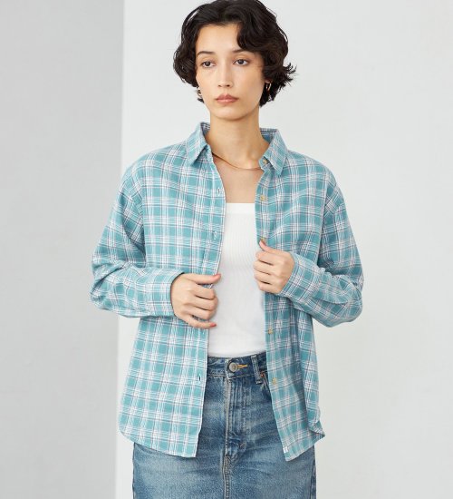 SOMETHING(サムシング)のSOMETHING　フランネルチェックシャツ【長袖】|トップス/シャツ/ブラウス/レディース|ブルーグリーン