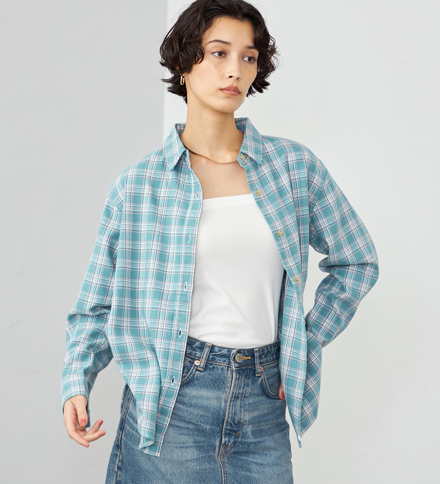SOMETHING(サムシング)のSOMETHING フランネルチェックシャツ【長袖】|トップス/シャツ/ブラウス/レディース|ブルーグリーン