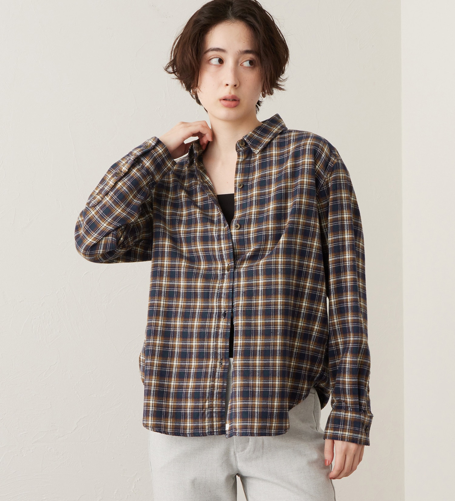 SOMETHING(サムシング)のSOMETHING　フランネルチェックシャツ【長袖】|トップス/シャツ/ブラウス/レディース|ネイビー