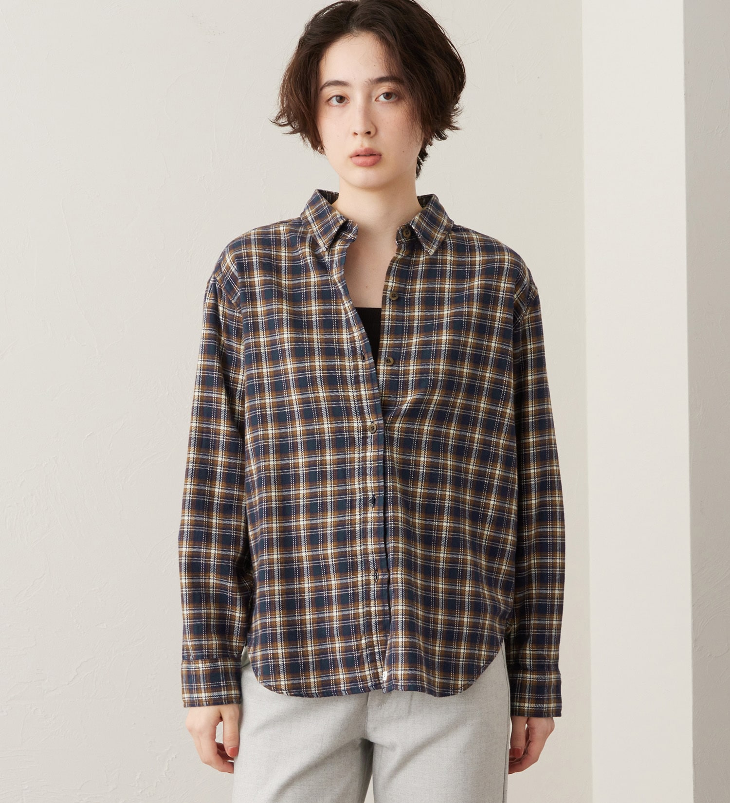 SOMETHING(サムシング)のSOMETHING　フランネルチェックシャツ【長袖】|トップス/シャツ/ブラウス/レディース|ネイビー
