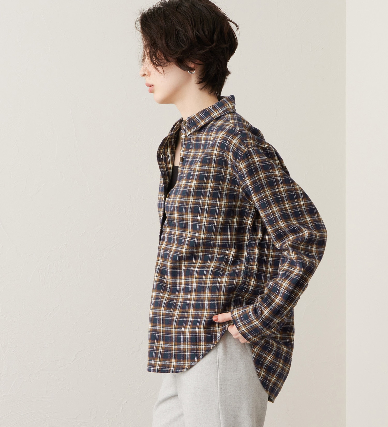 SOMETHING(サムシング)のSOMETHING　フランネルチェックシャツ【長袖】|トップス/シャツ/ブラウス/レディース|ネイビー
