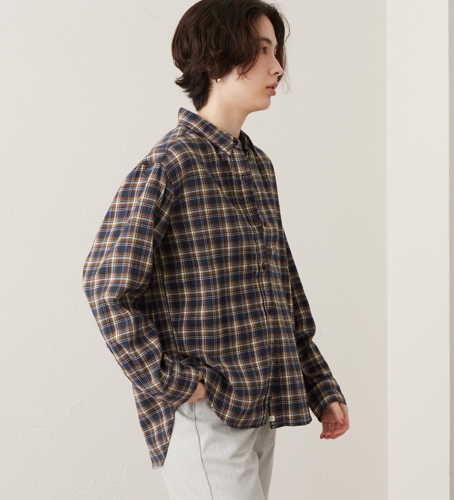 SOMETHING(サムシング)のSOMETHING　フランネルチェックシャツ【長袖】|トップス/シャツ/ブラウス/レディース|ネイビー