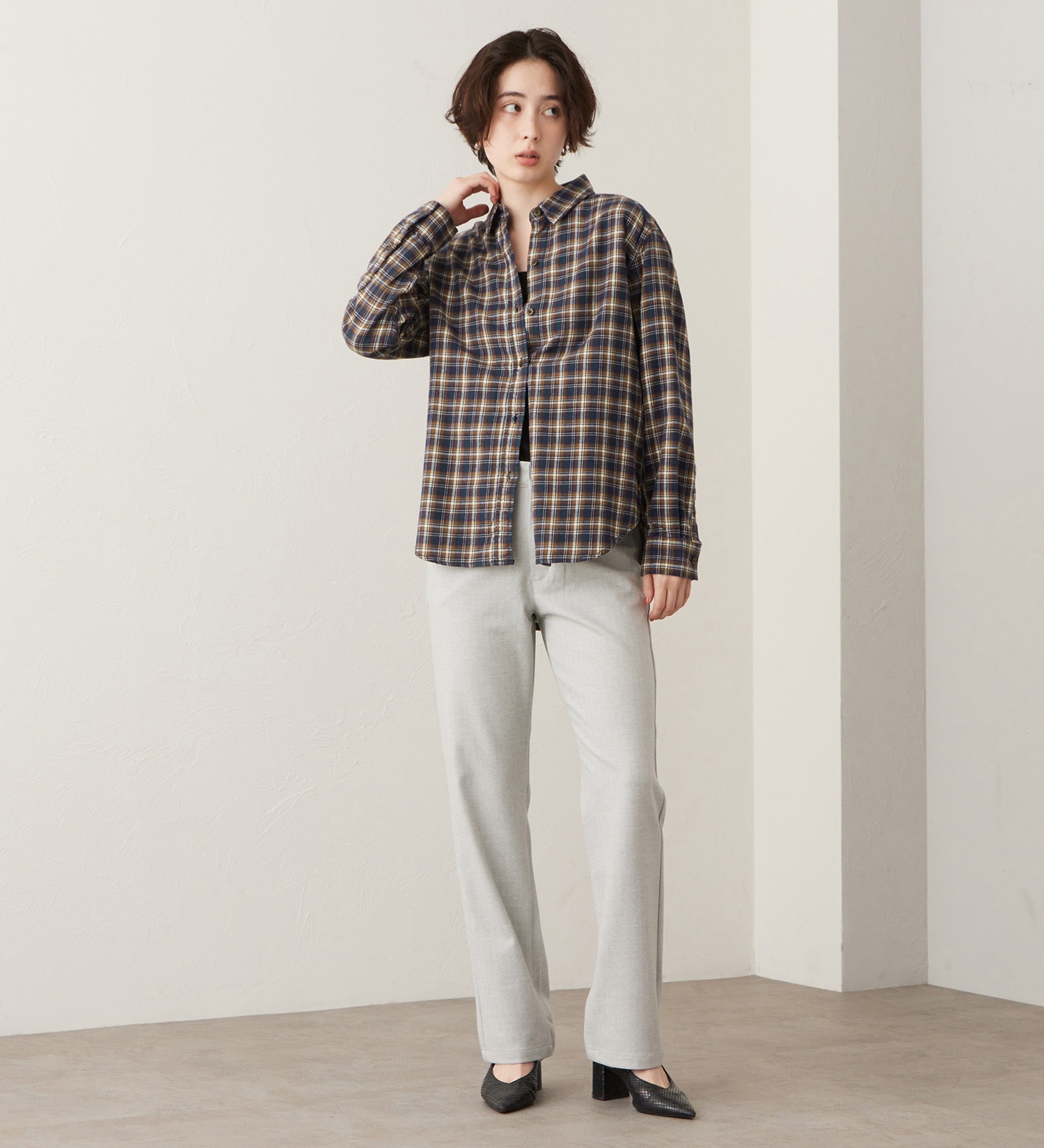 SOMETHING(サムシング)のSOMETHING　フランネルチェックシャツ【長袖】|トップス/シャツ/ブラウス/レディース|ネイビー