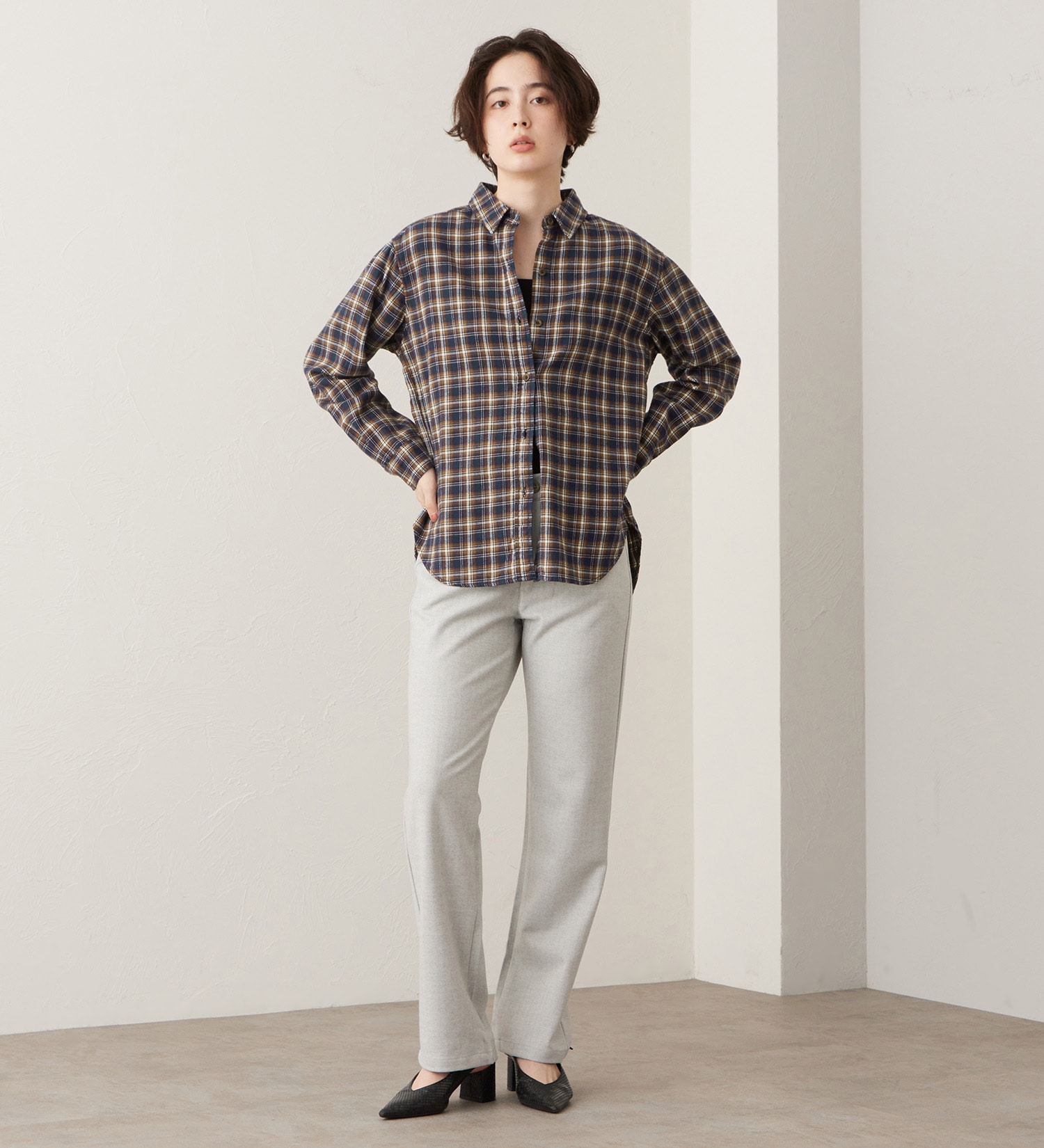 SOMETHING(サムシング)のSOMETHING　フランネルチェックシャツ【長袖】|トップス/シャツ/ブラウス/レディース|ネイビー