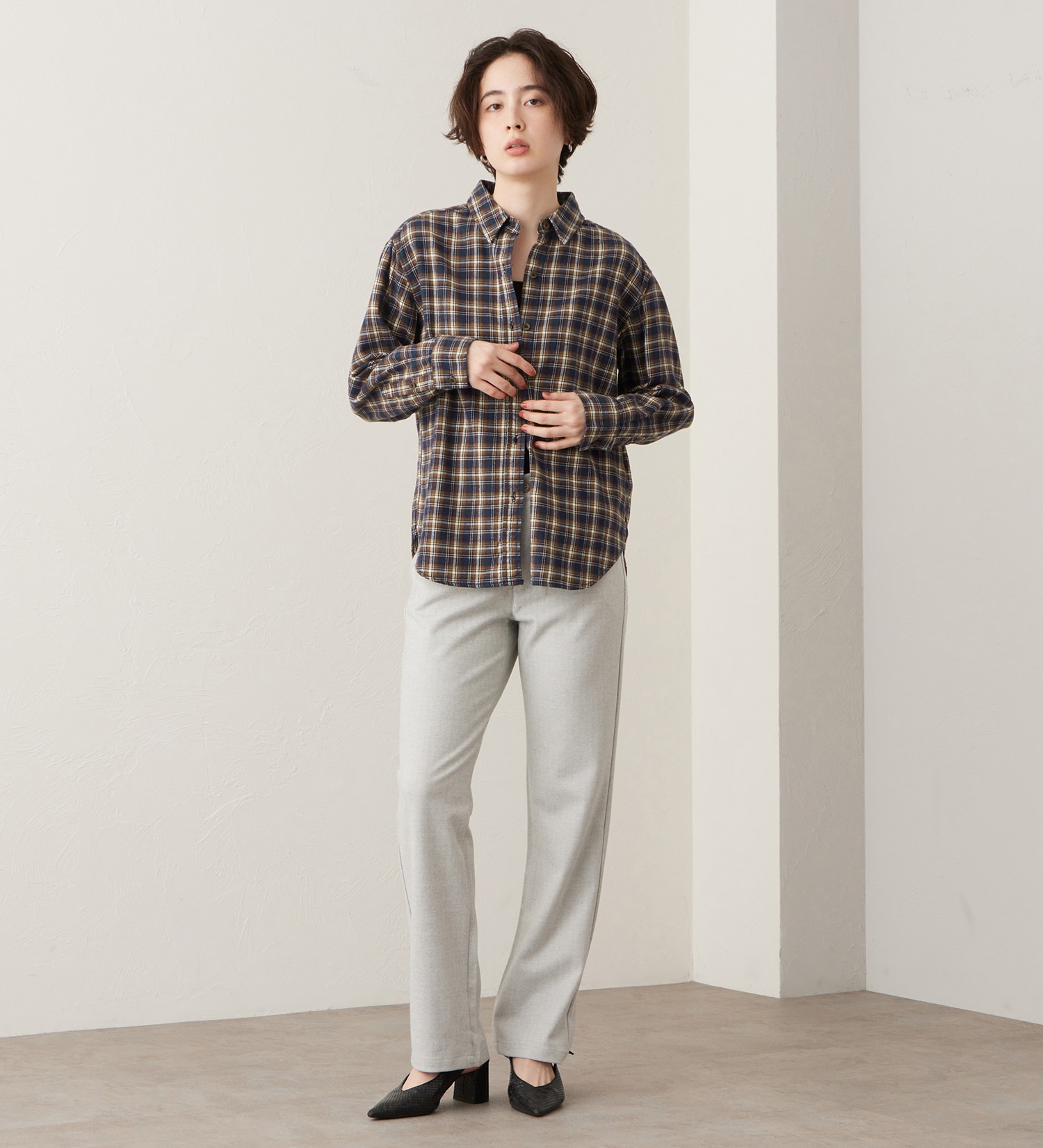 SOMETHING(サムシング)のSOMETHING　フランネルチェックシャツ【長袖】|トップス/シャツ/ブラウス/レディース|ネイビー