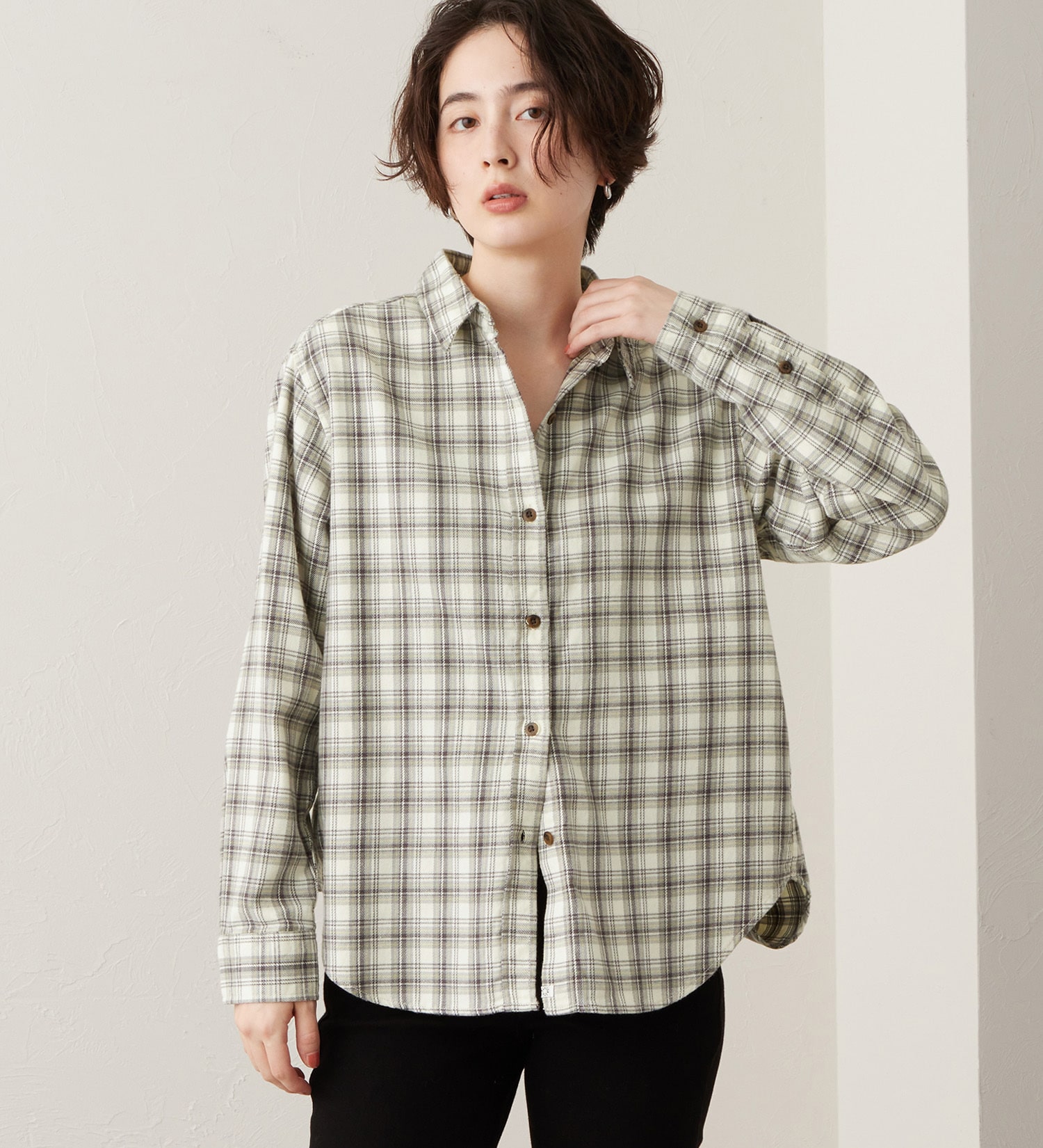 SOMETHING(サムシング)のSOMETHING フランネルチェックシャツ【長袖】|トップス/シャツ/ブラウス/レディース|アイボリー