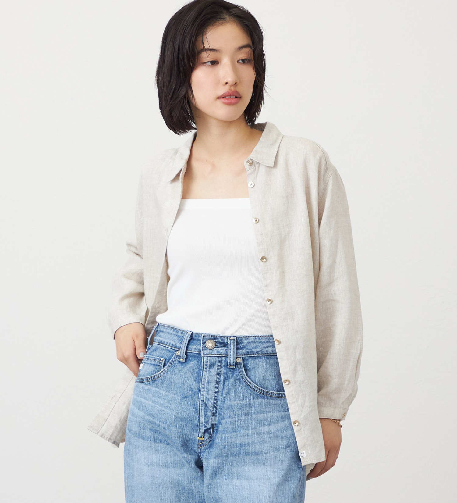 SOMETHING(サムシング)のSOMETHING　ロングスリーブリネンシャツ|トップス/シャツ/ブラウス/レディース|アイボリー