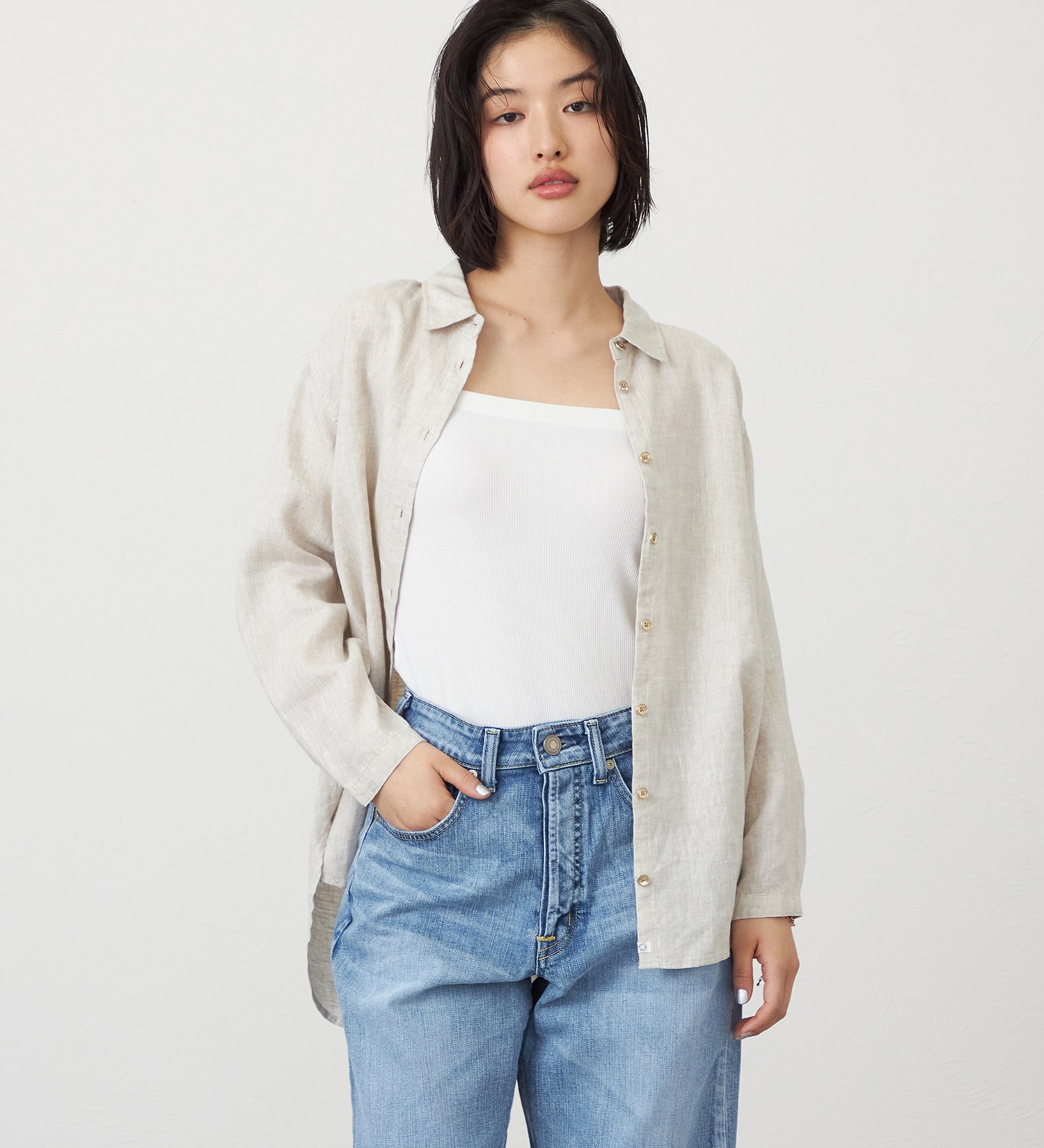 SOMETHING(サムシング)のSOMETHING　ロングスリーブリネンシャツ|トップス/シャツ/ブラウス/レディース|アイボリー