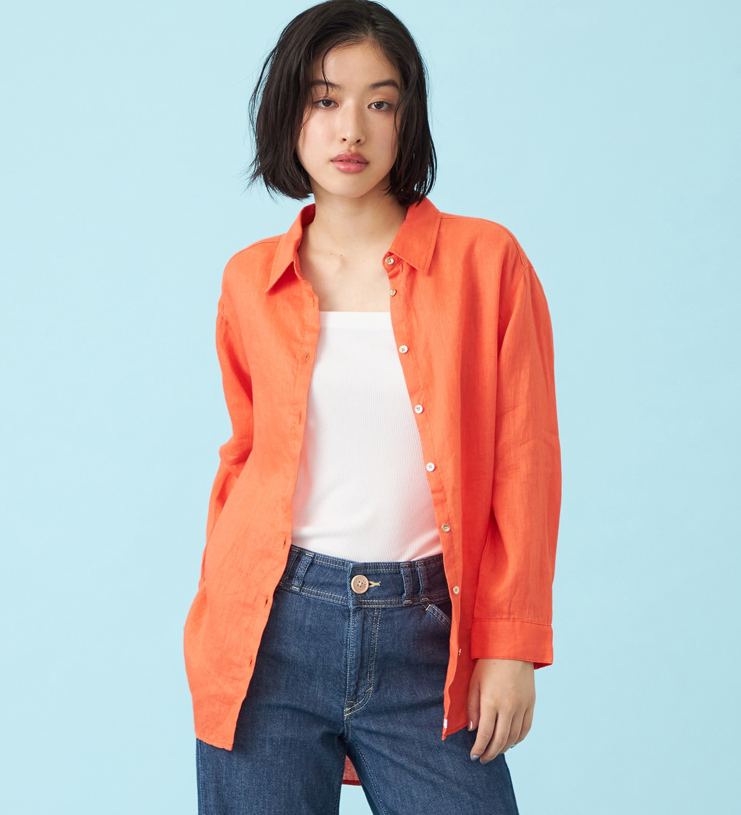 SOMETHING(サムシング)のSOMETHING　ロングスリーブリネンシャツ|トップス/シャツ/ブラウス/レディース|オレンジ