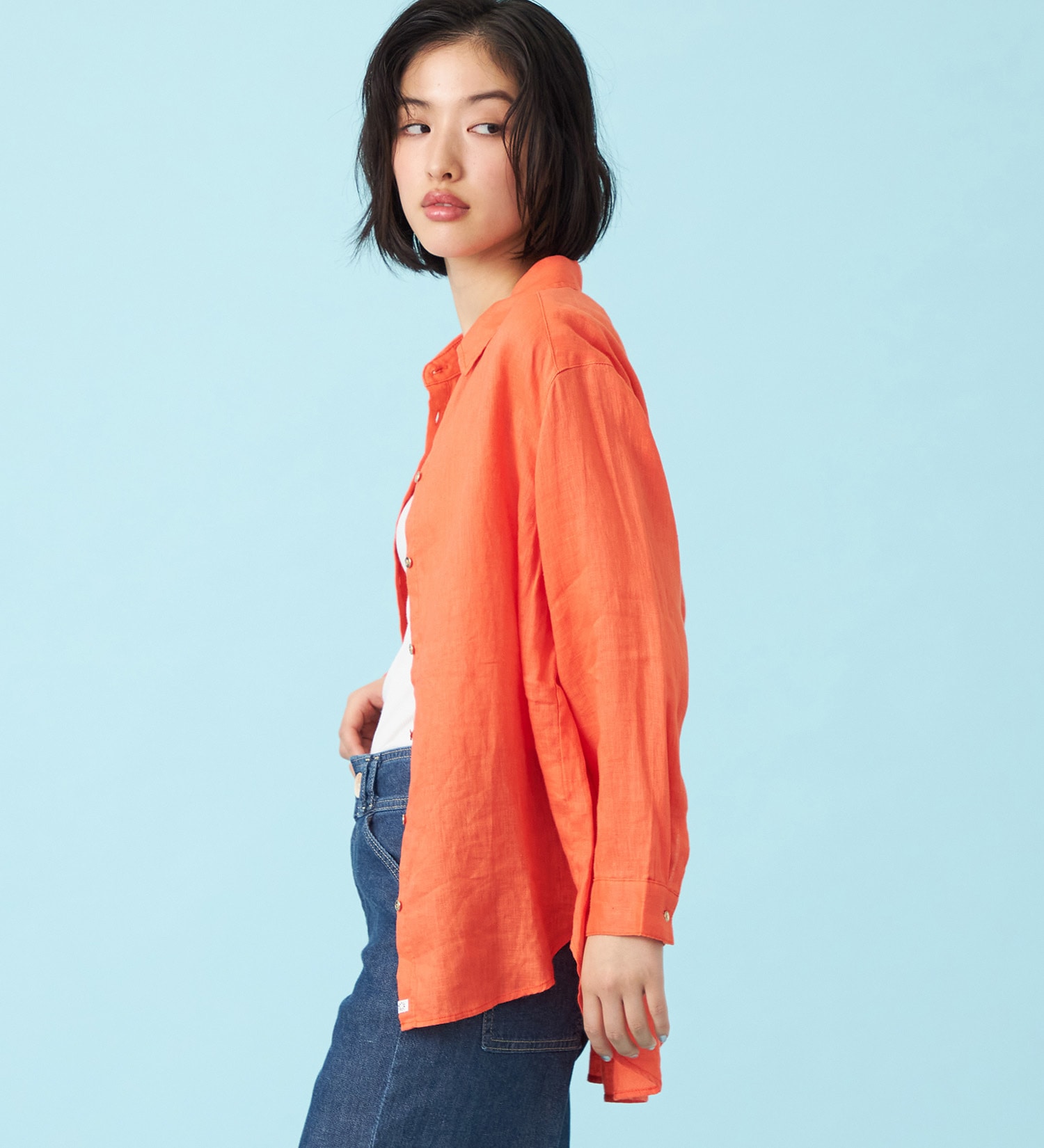SOMETHING(サムシング)のSOMETHING　ロングスリーブリネンシャツ|トップス/シャツ/ブラウス/レディース|オレンジ