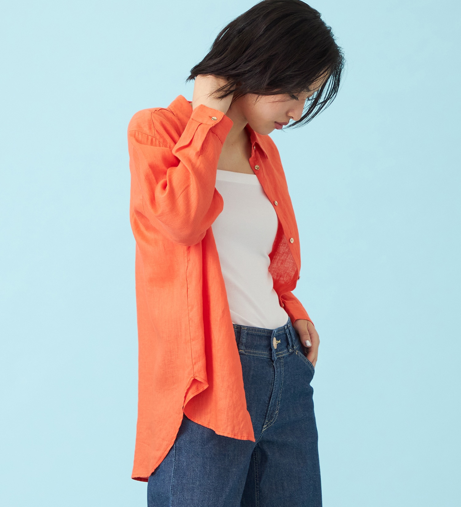 SOMETHING(サムシング)のSOMETHING　ロングスリーブリネンシャツ|トップス/シャツ/ブラウス/レディース|オレンジ