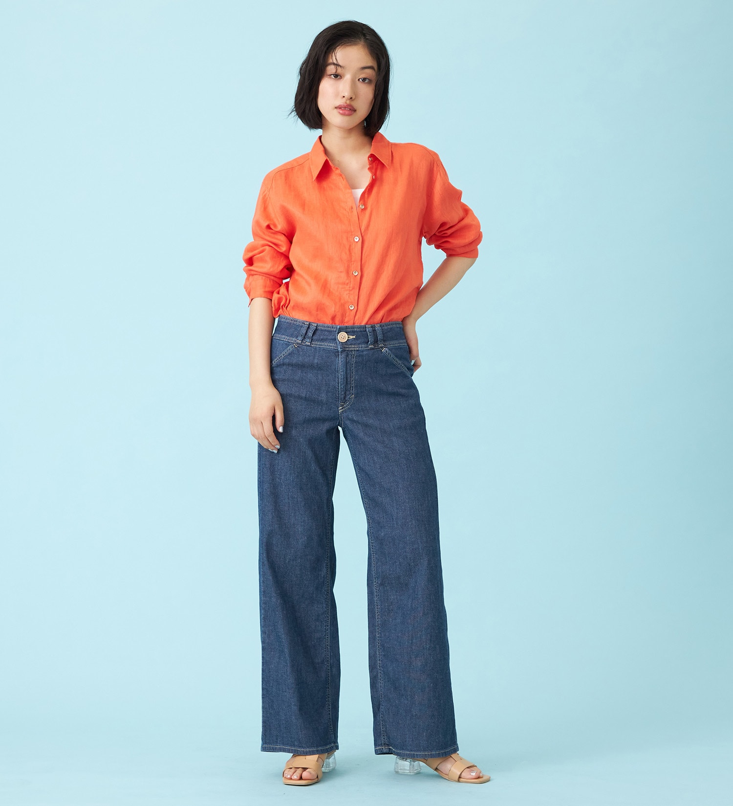 SOMETHING(サムシング)のSOMETHING　ロングスリーブリネンシャツ|トップス/シャツ/ブラウス/レディース|オレンジ