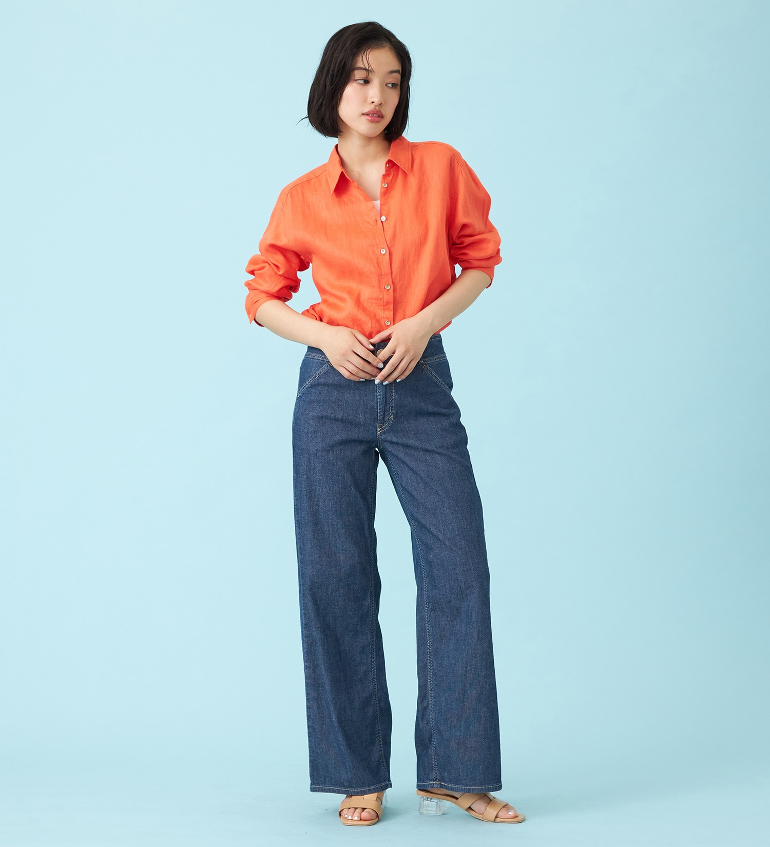 SOMETHING(サムシング)のSOMETHING　ロングスリーブリネンシャツ|トップス/シャツ/ブラウス/レディース|オレンジ