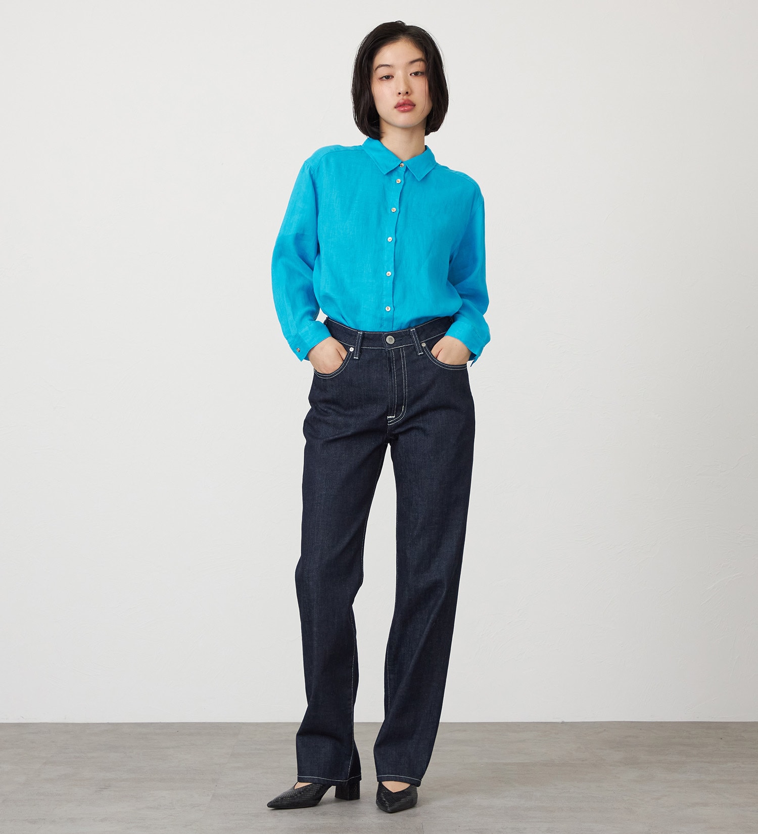 SOMETHING(サムシング)のSOMETHING ロングスリーブリネンシャツ|トップス/シャツ/ブラウス/レディース|ブルー