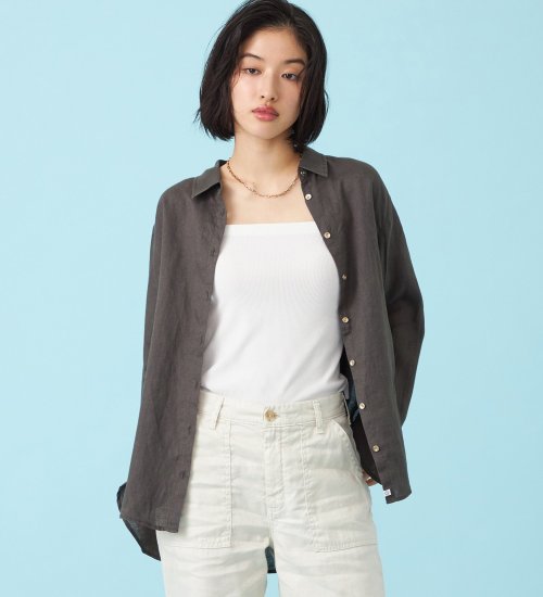 SOMETHING(サムシング)のSOMETHING　ロングスリーブリネンシャツ|トップス/シャツ/ブラウス/レディース|チャコールグレー