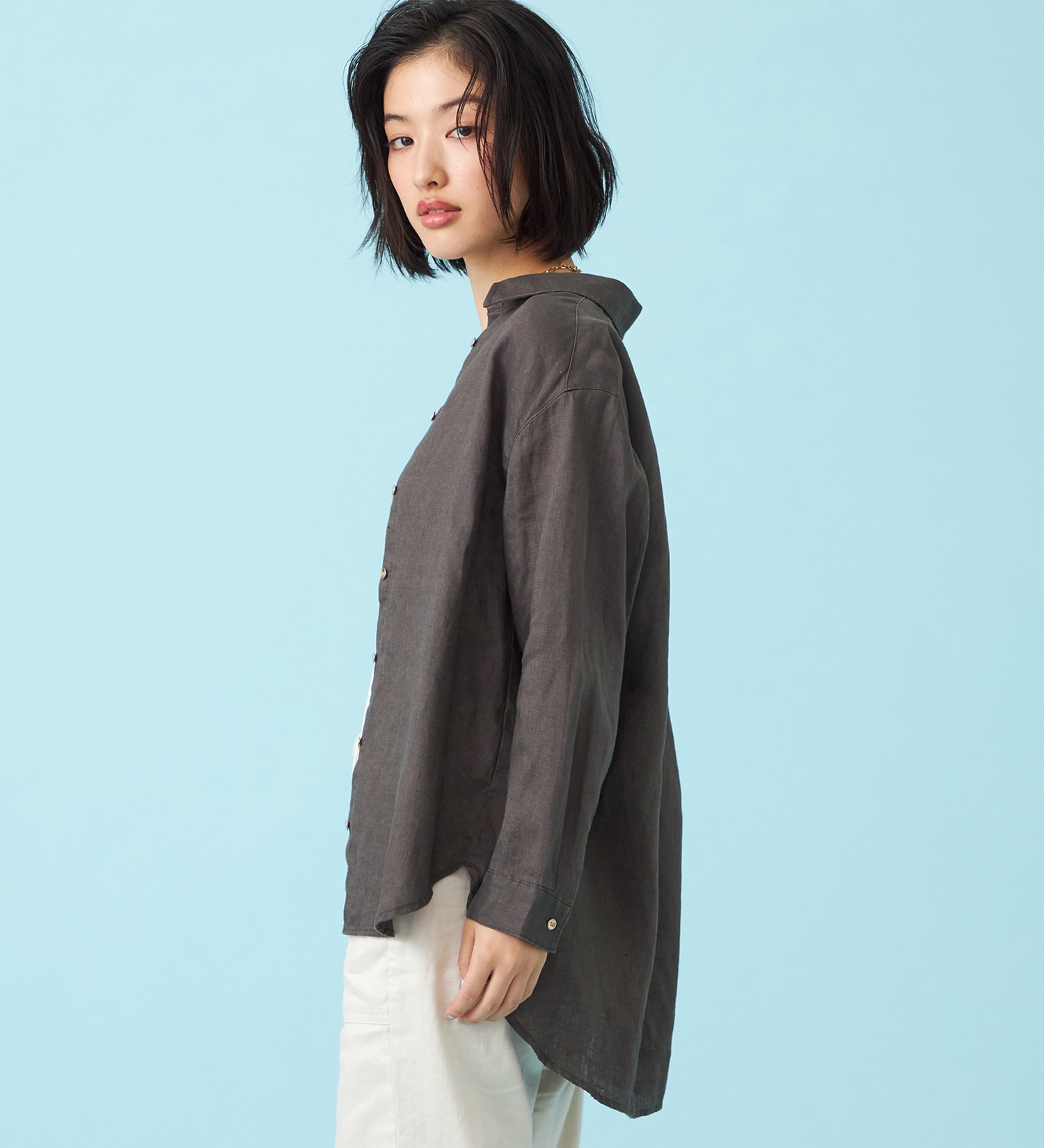 SOMETHING(サムシング)のSOMETHING　ロングスリーブリネンシャツ|トップス/シャツ/ブラウス/レディース|チャコールグレー