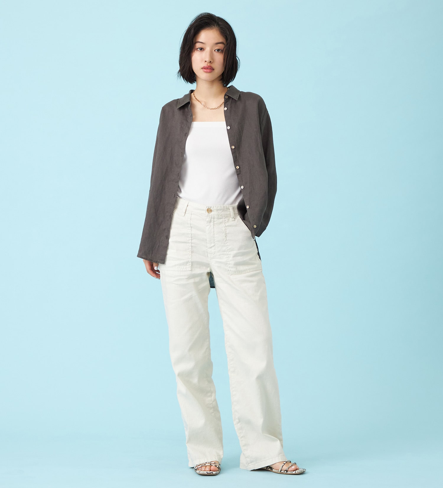 SOMETHING(サムシング)のSOMETHING　ロングスリーブリネンシャツ|トップス/シャツ/ブラウス/レディース|チャコールグレー